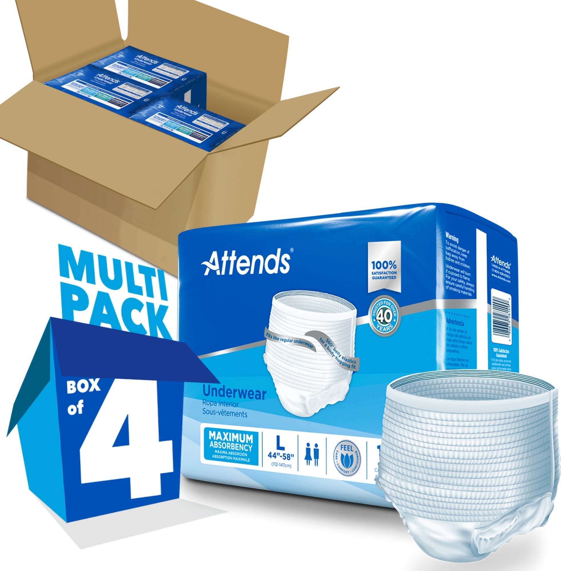 Unisex Adult Absorbent Underwear Attends Pull On with Tear Away Seams Large Disposable Heavy Absorbency, Packaging Type- Case
