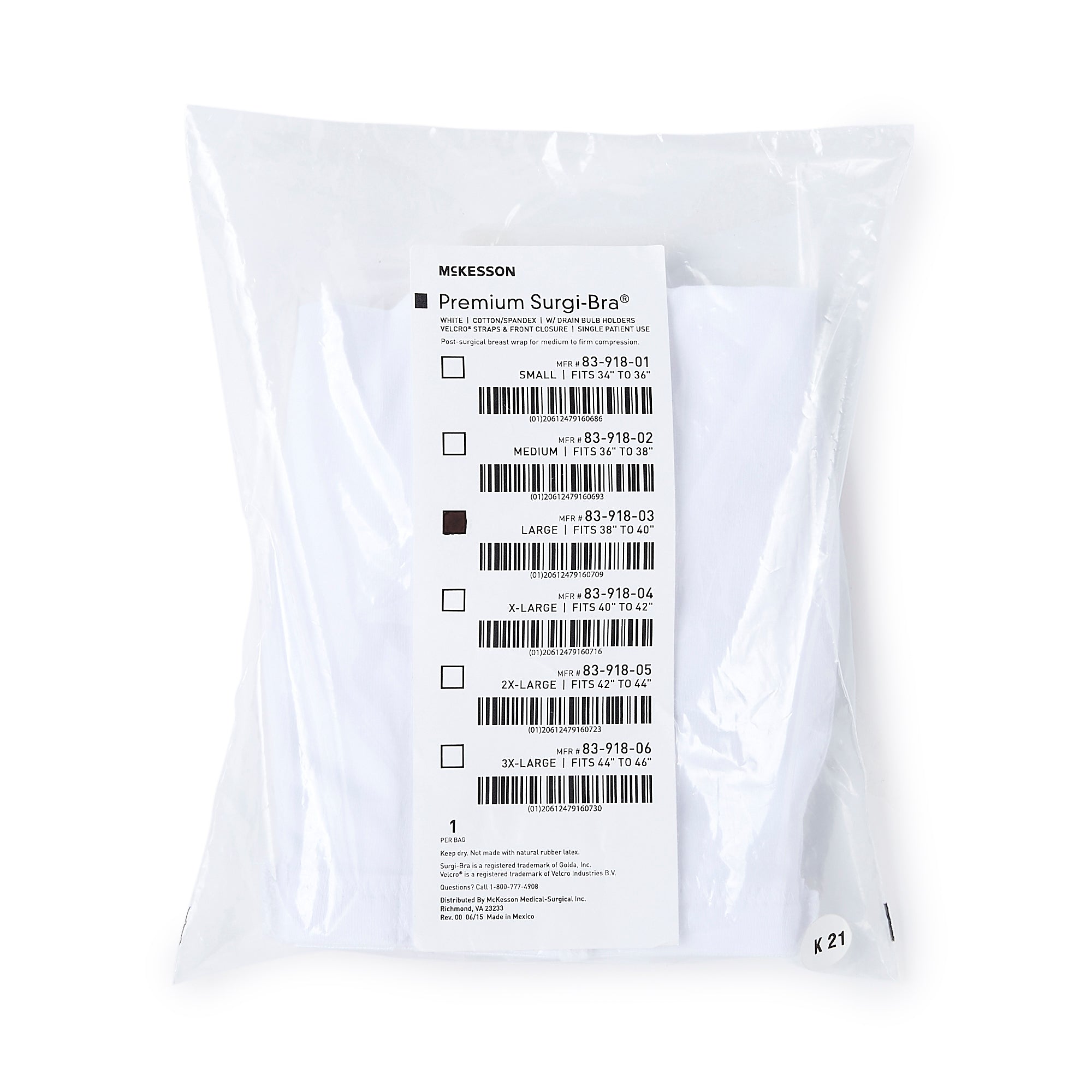 Post-Surgical Bra McKesson White 38 to 40 Inch