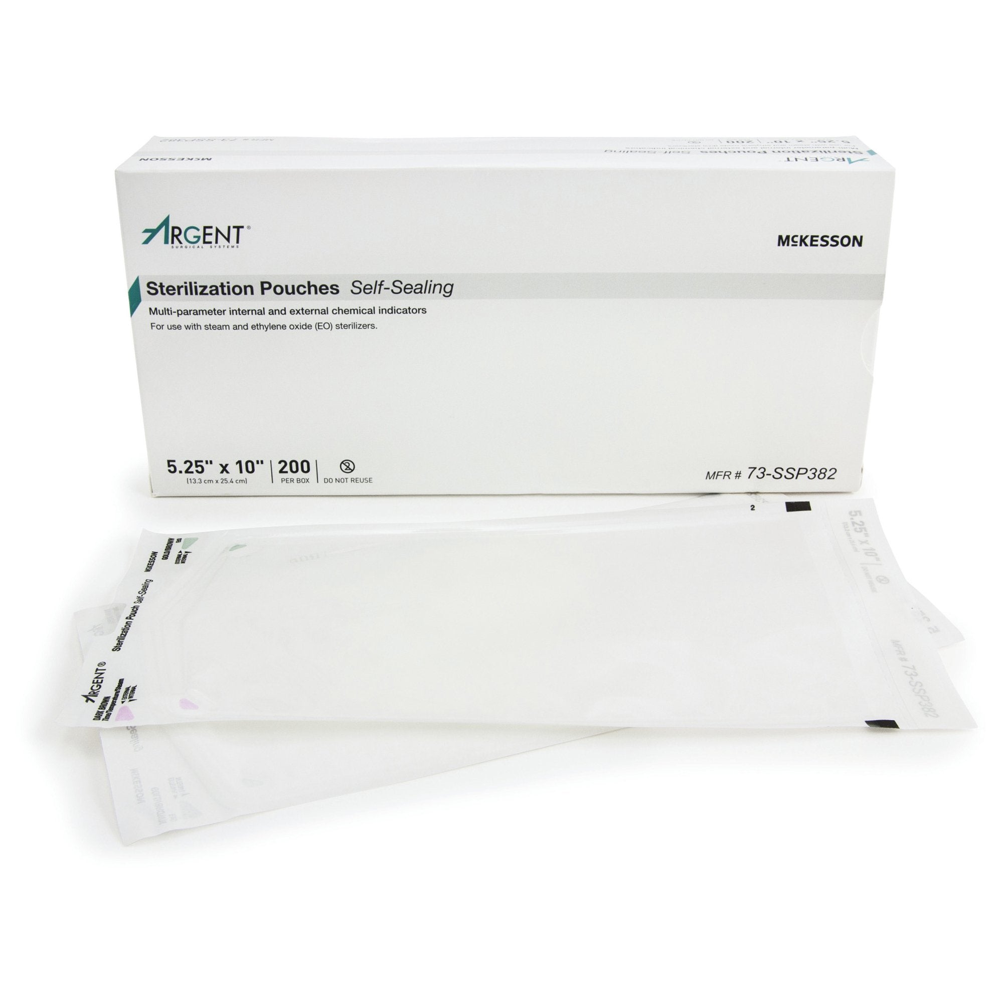Sterilization Pouch McKesson Argent Sure-Check Ethylene Oxide (EO) Gas / Steam 5-1/4 X 10 Inch Transparent / Blue Self Seal Paper / Film, Packaging Type- Case