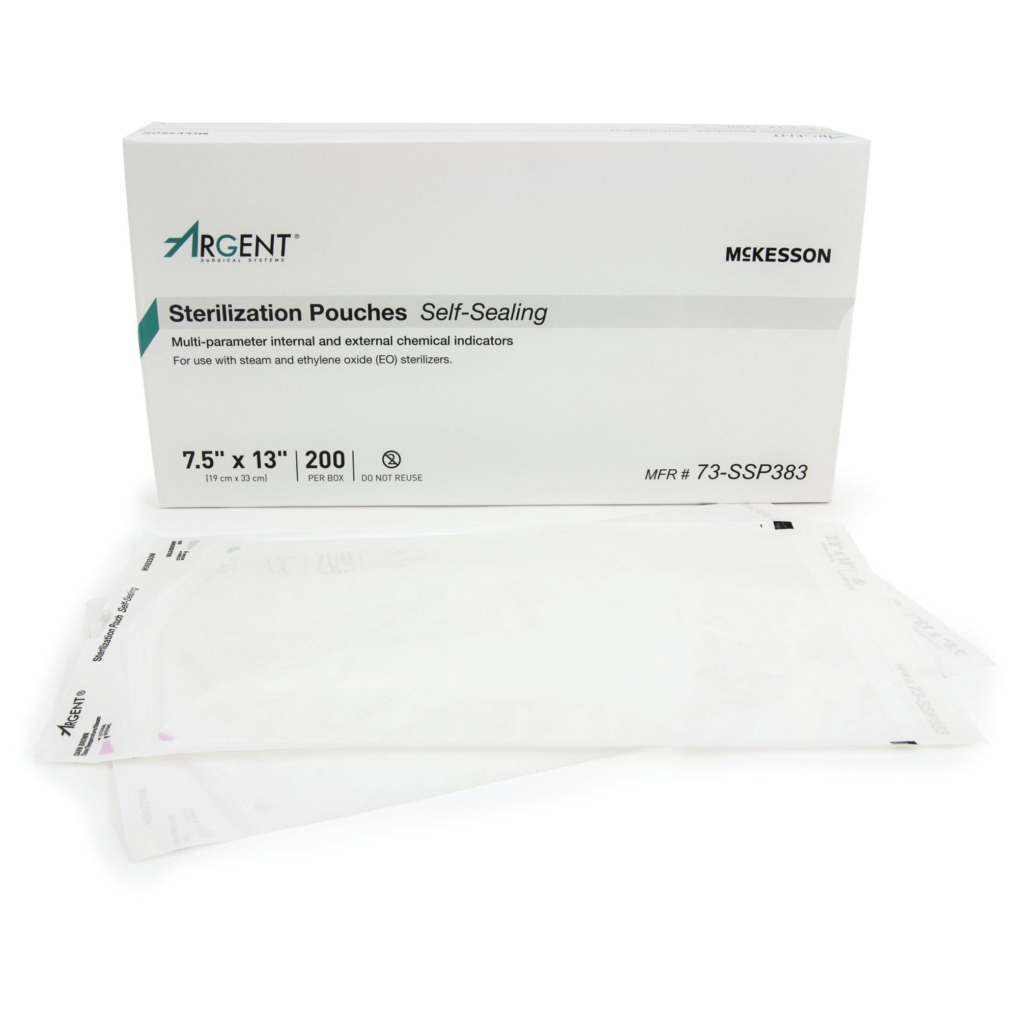 Sterilization Pouch McKesson Argent Sure-Check Ethylene Oxide (EO) Gas / Steam 7-1/2 X 13 Inch Transparent / Blue Self Seal Paper / Film, Packaging Type- Case
