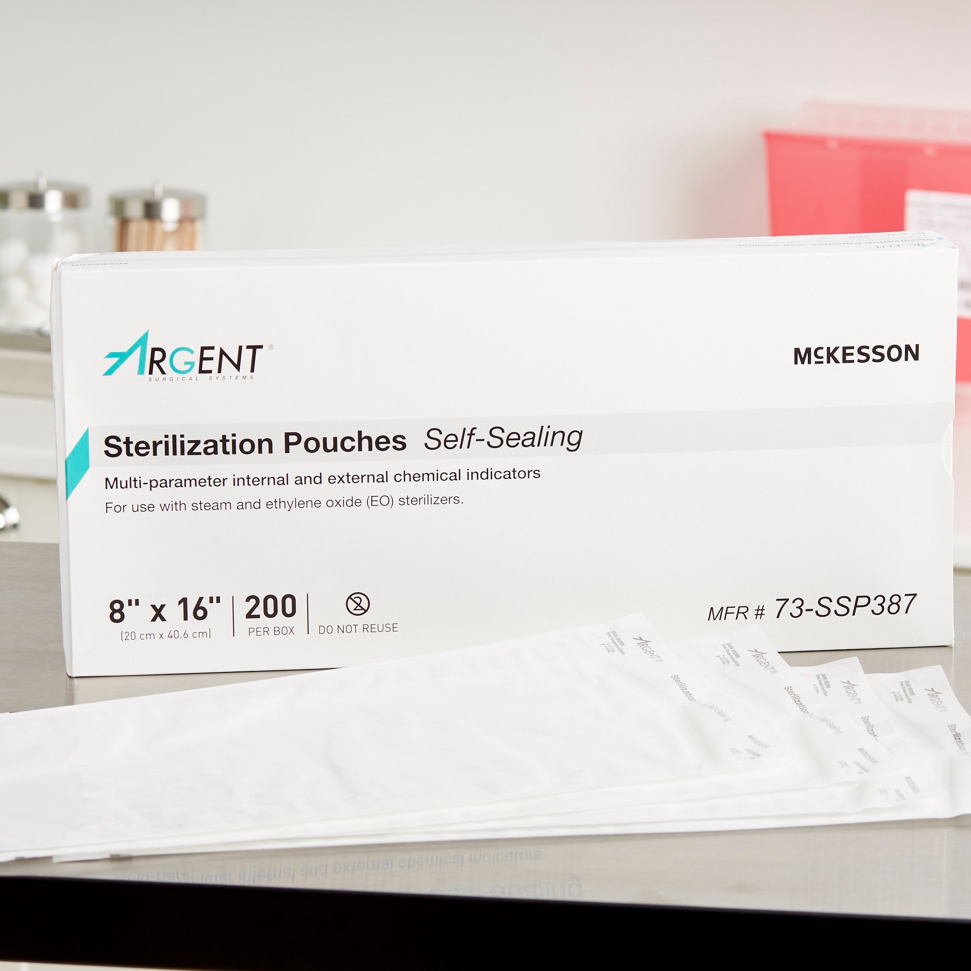 Sterilization Pouch McKesson Argent Sure-Check Ethylene Oxide (EO) Gas / Steam 8 X 16 Inch Transparent / Blue Self Seal Paper / Film, Packaging Type- Case