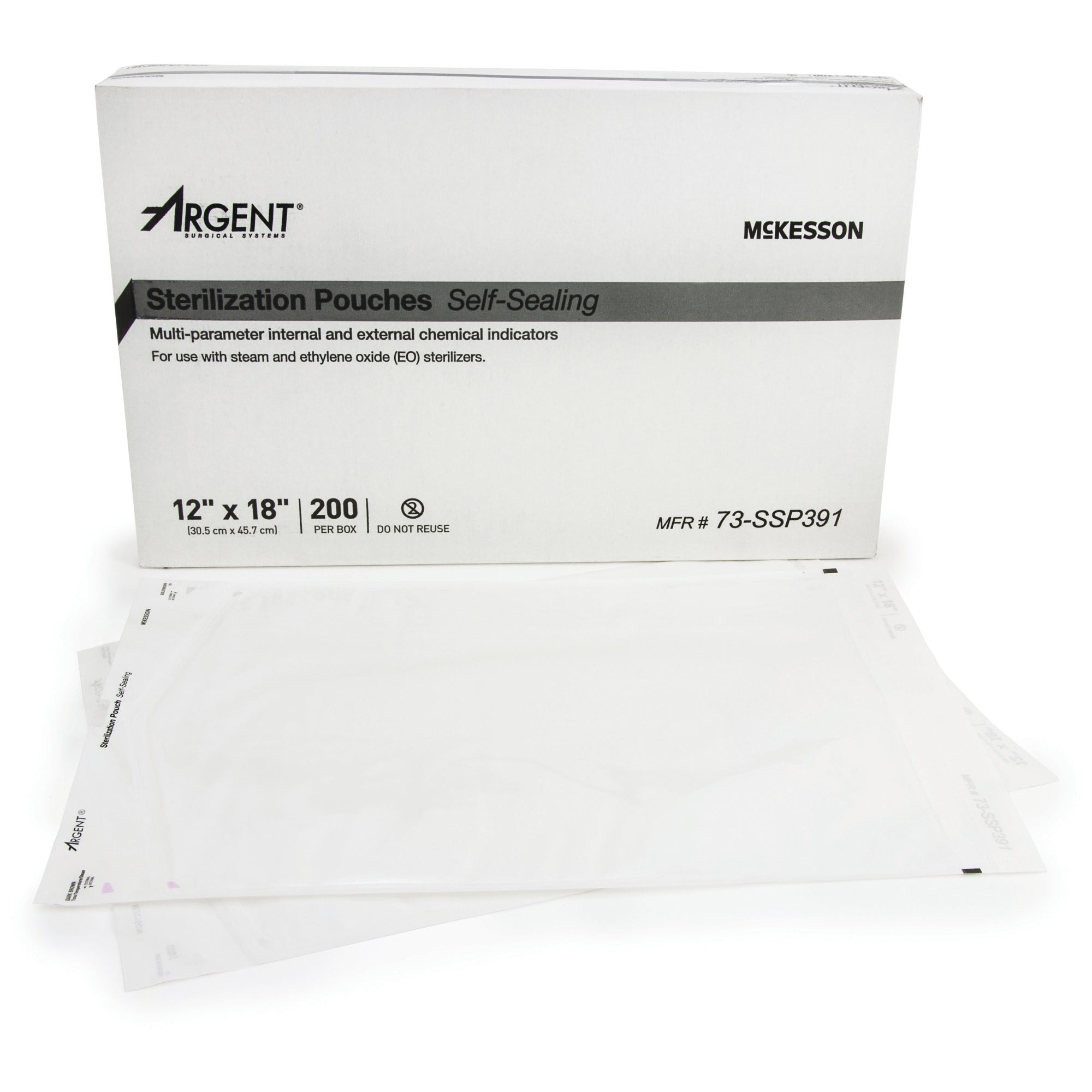 Sterilization Pouch McKesson Argent Sure-Check Ethylene Oxide (EO) Gas / Steam 12 X 18 Inch Transparent / Blue Self Seal Paper / Film, Packaging Type- Box