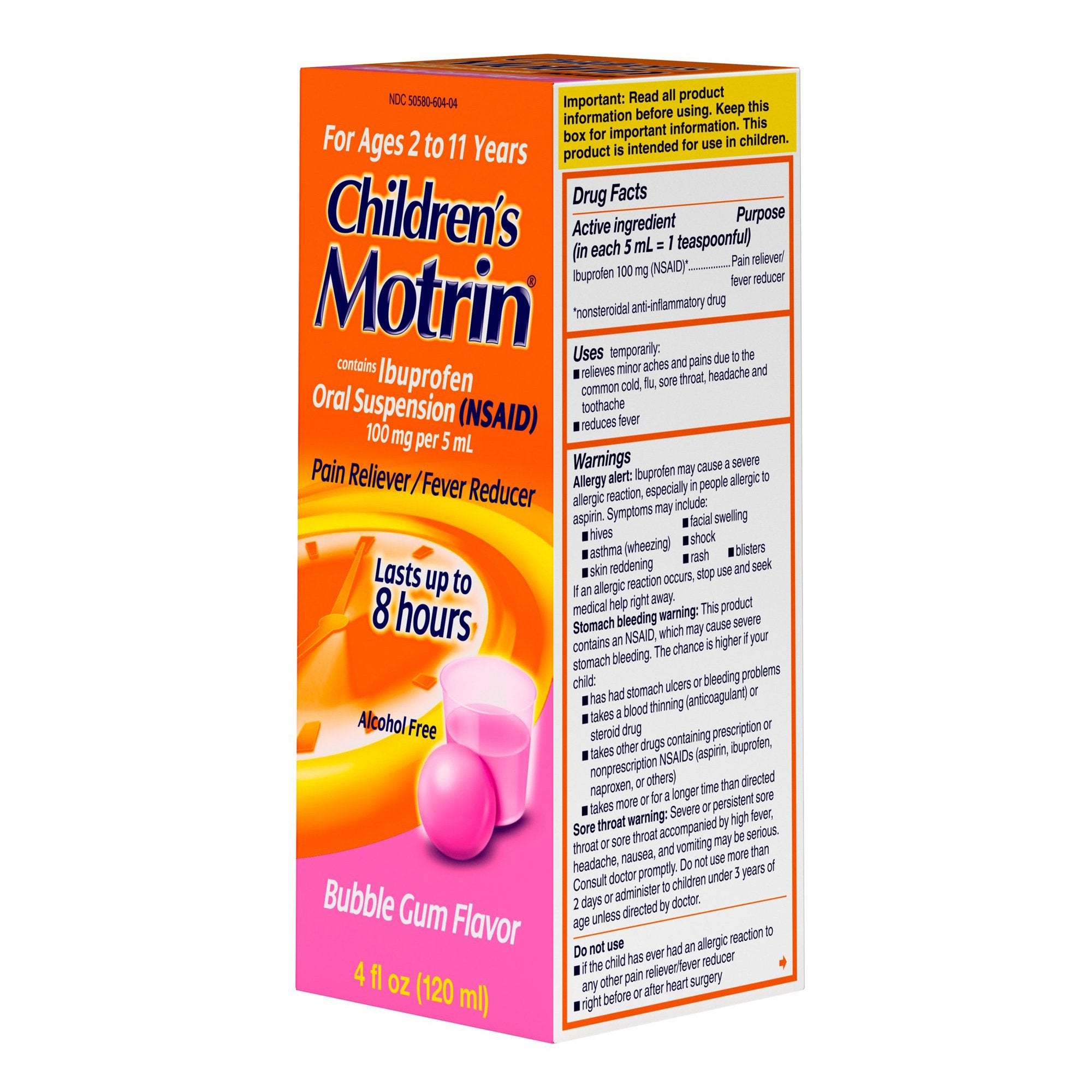Children's Pain Relief Motrin 100 mg / 5 mL Strength Ibuprofen Oral Suspension,Packaging Type- Each