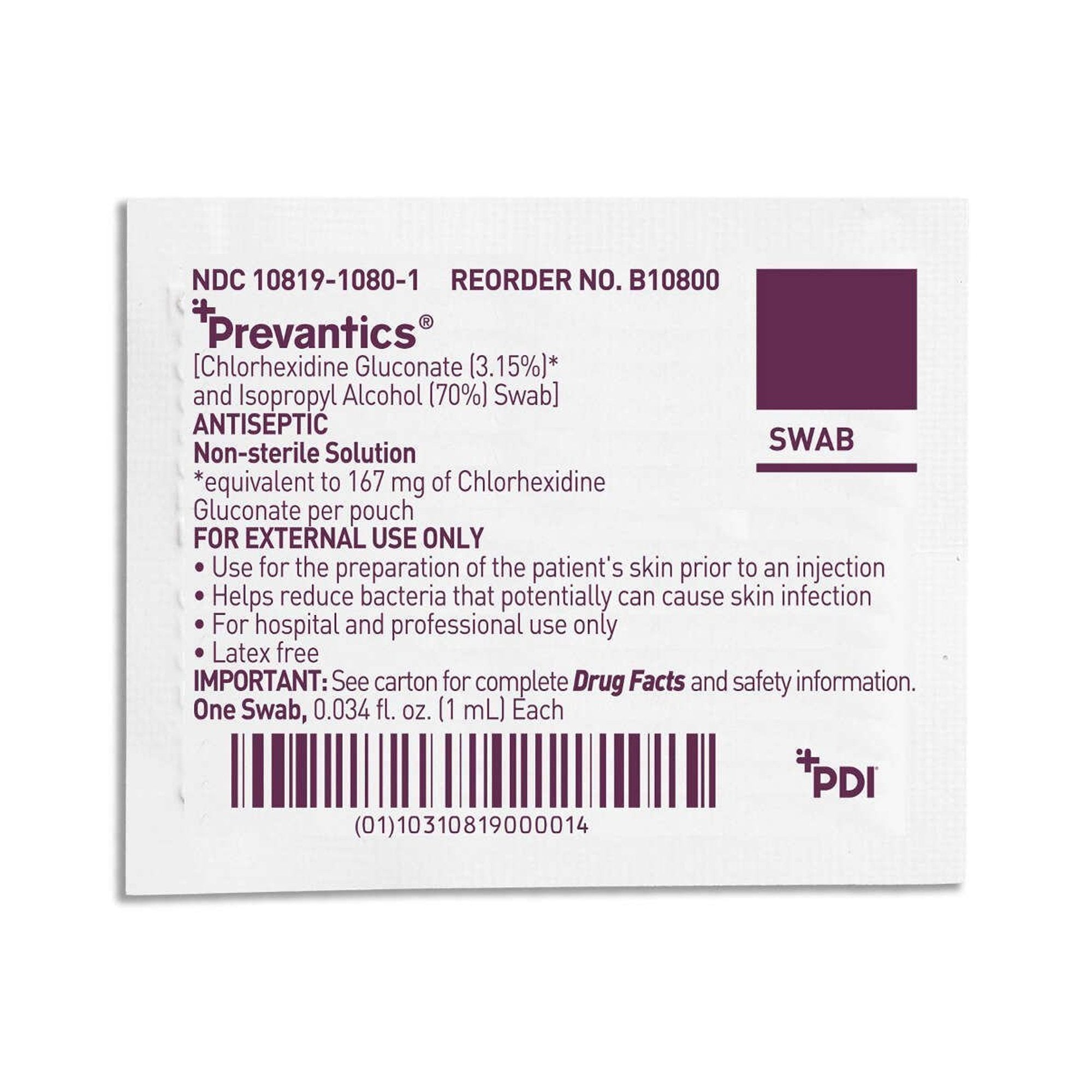 Antiseptic Prep Pad Prevantics 3.15% / 70% Strength CHG (Chlorhexidine Gluconate) / Isopropyl Alcohol Individual Packet NonSterile,Packaging Type- Box