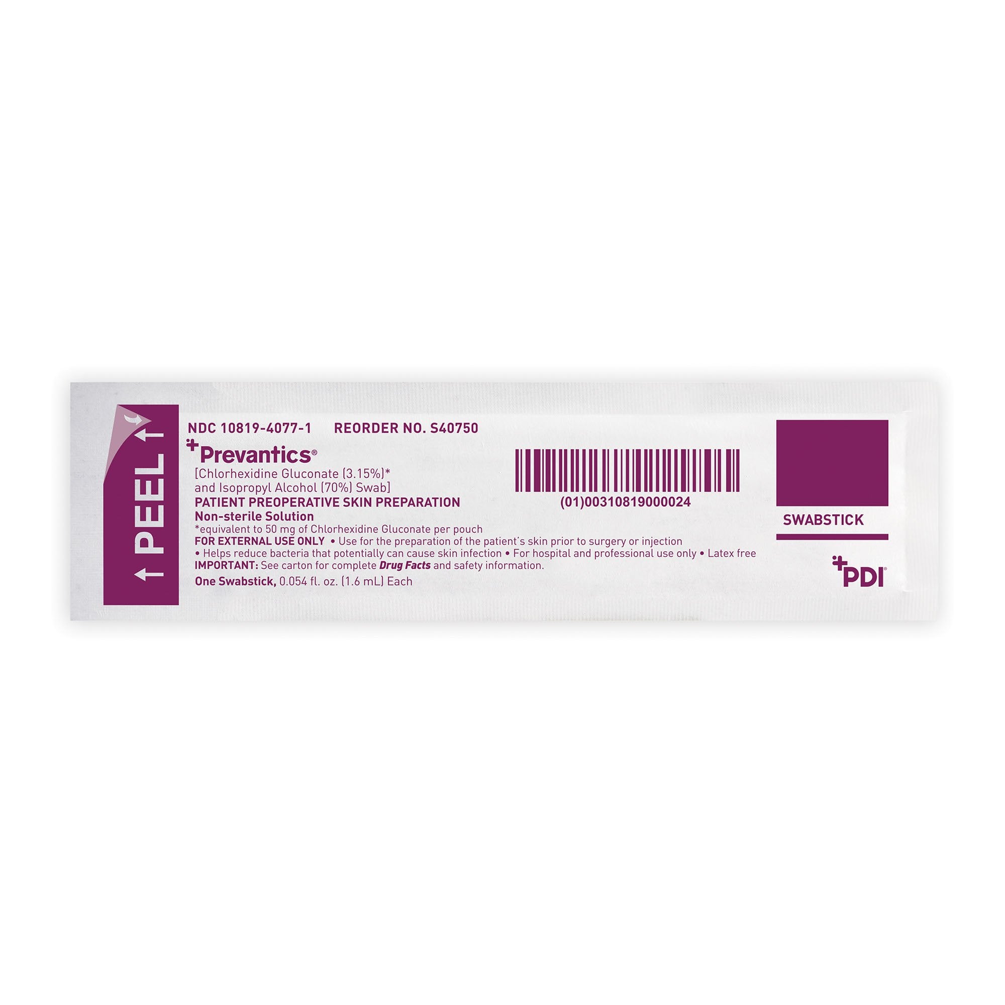 Impregnated Swabstick Prevantics 3.15% / 70% Strength CHG (Chlorhexidine Gluconate) / Isopropyl Alcohol Individual Packet NonSterile,Packaging Type- Box