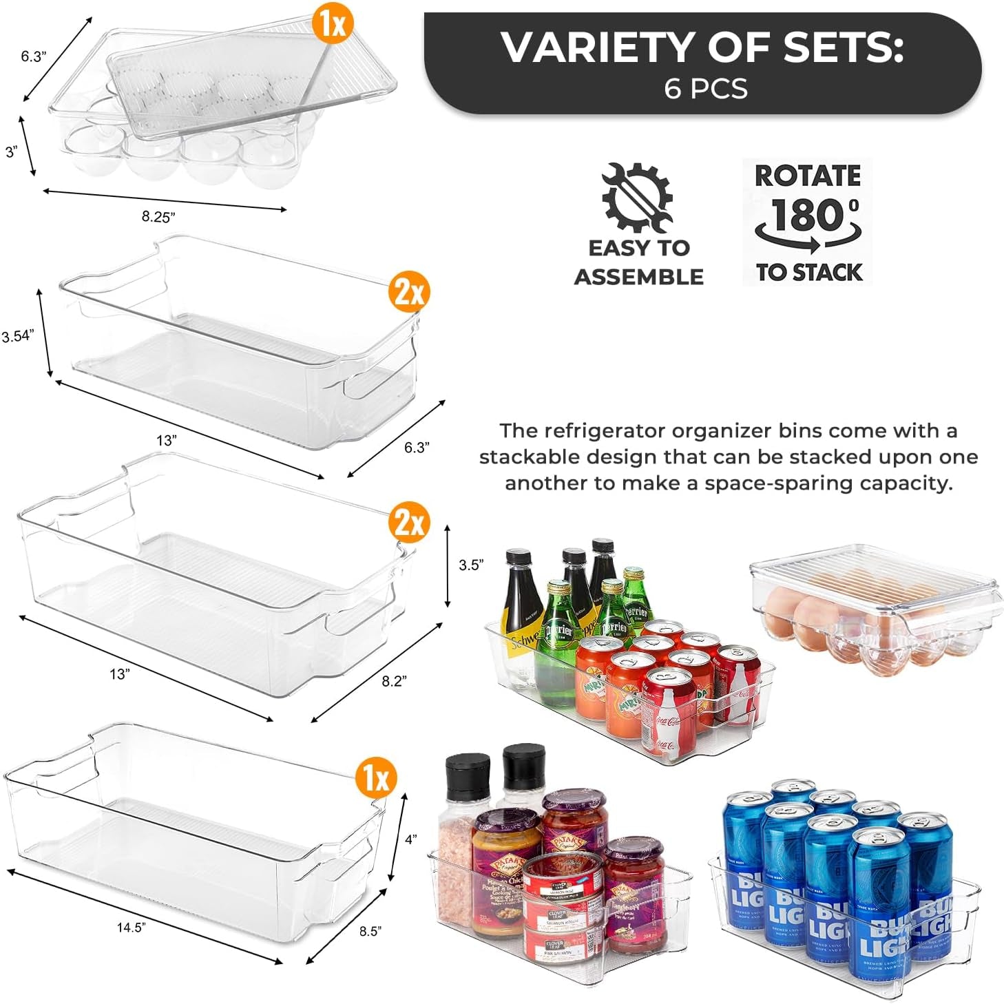 Refrigerator Organizer Bins   Clear Plastic Bins for Fridge, Kitchen Cabinet, Freezer, Pantry Organization and Storage, BPA Free Fridge Organizer, 12.5" Long (Set of 8) (6)