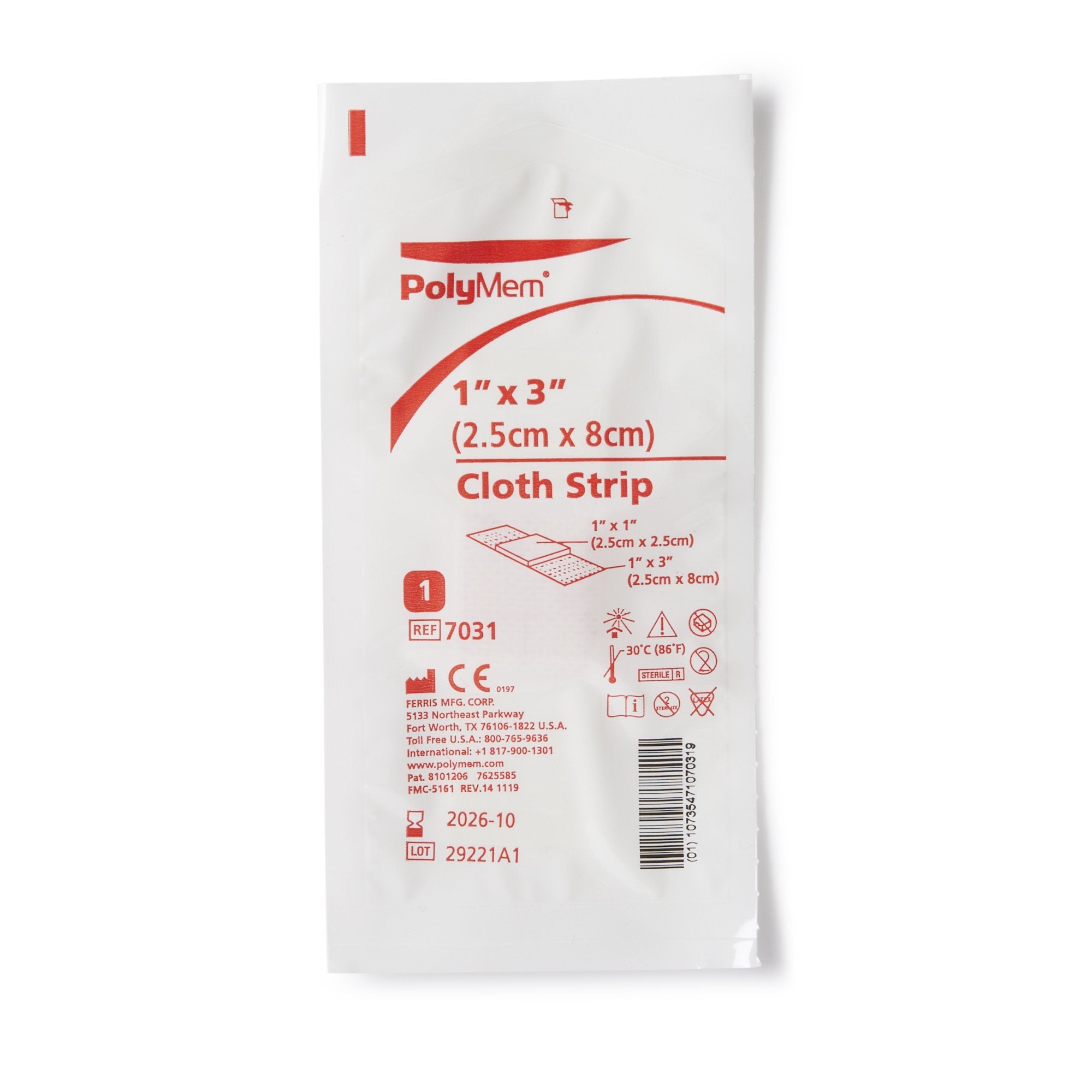 Adhesive Strip PolyMem 1 X 3 Inch Polyurethane / Film Rectangle Pink / White Sterile,Packaging Type- Box