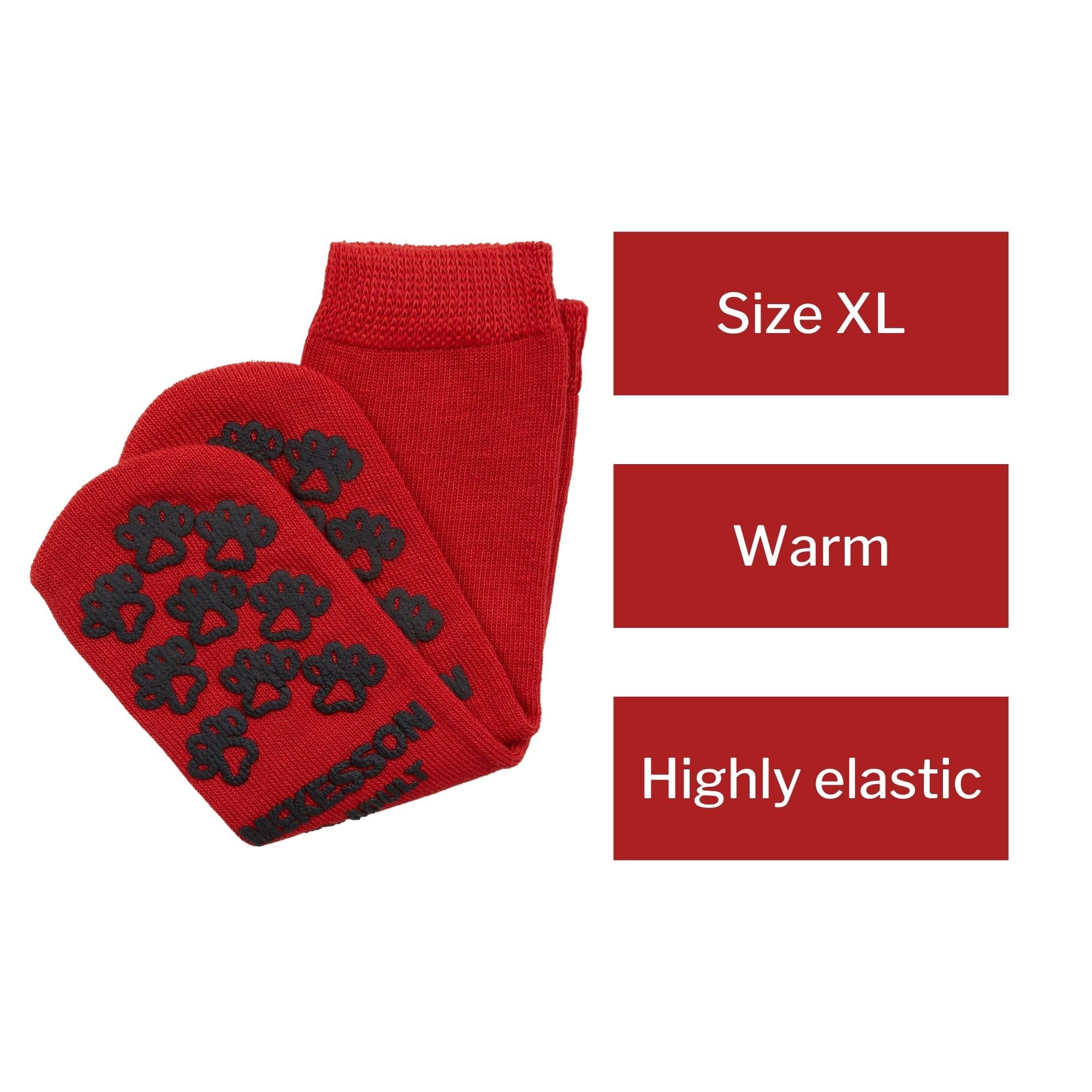 Slipper Socks McKesson Terries Unisex Adult X-Large Single Tread Single Patient Use Red, Packaging Type- Case