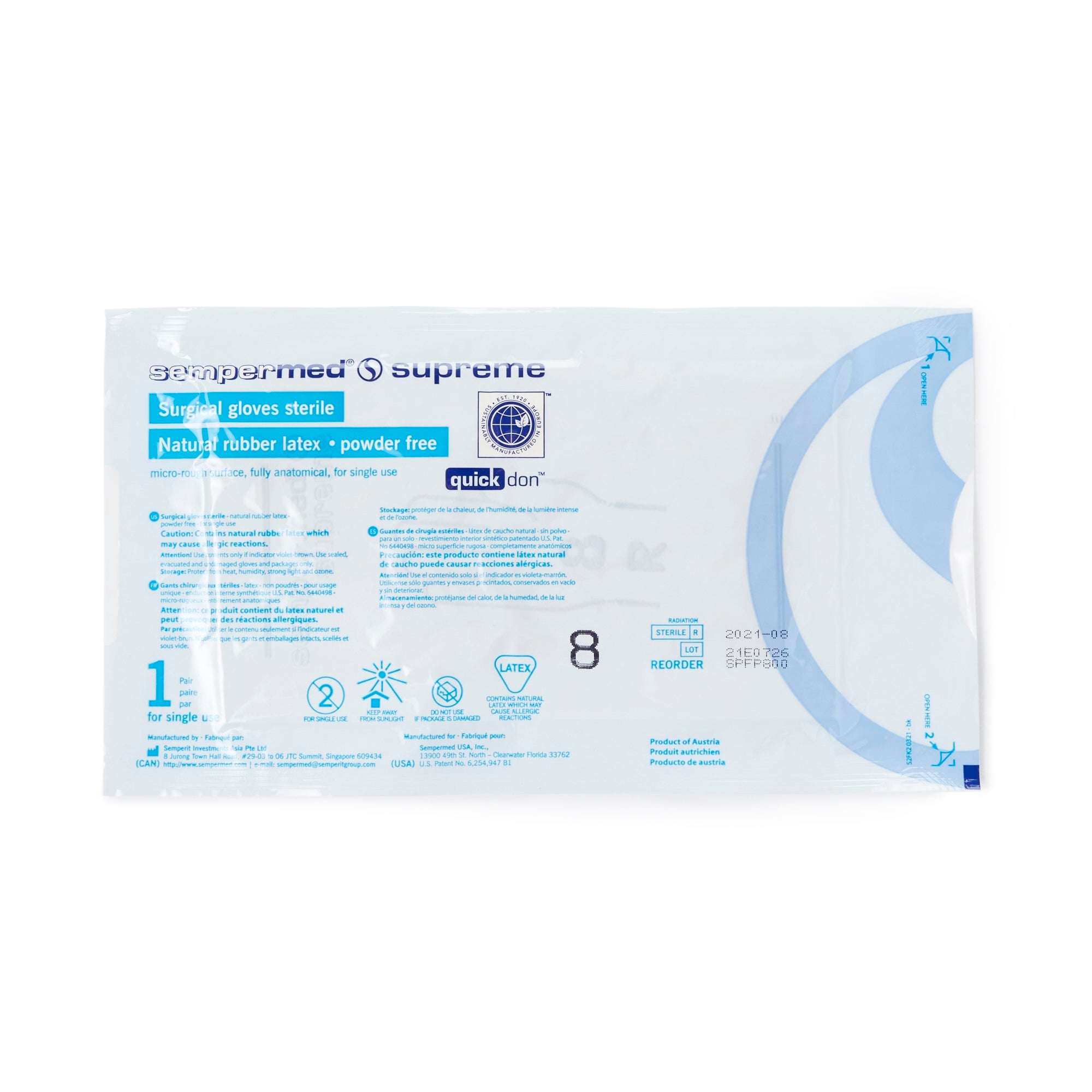 Surgical Glove Sempermed Supreme Size 8 Sterile Latex Standard Cuff Length Fully Textured Ivory Not Chemo Approved | 50Pair/Box