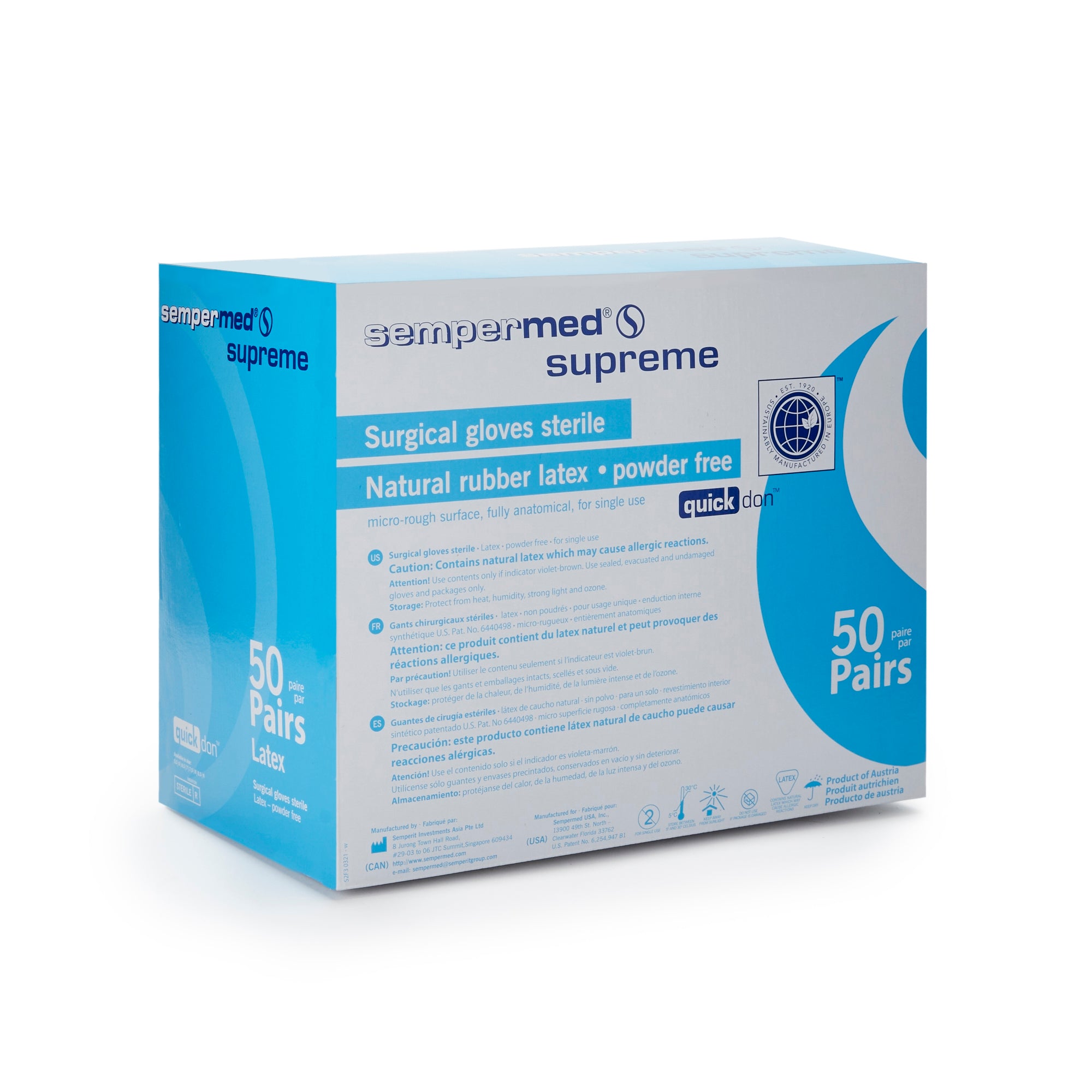Surgical Glove Sempermed Supreme Size 8 Sterile Latex Standard Cuff Length Fully Textured Ivory Not Chemo Approved | 50Pair/Box