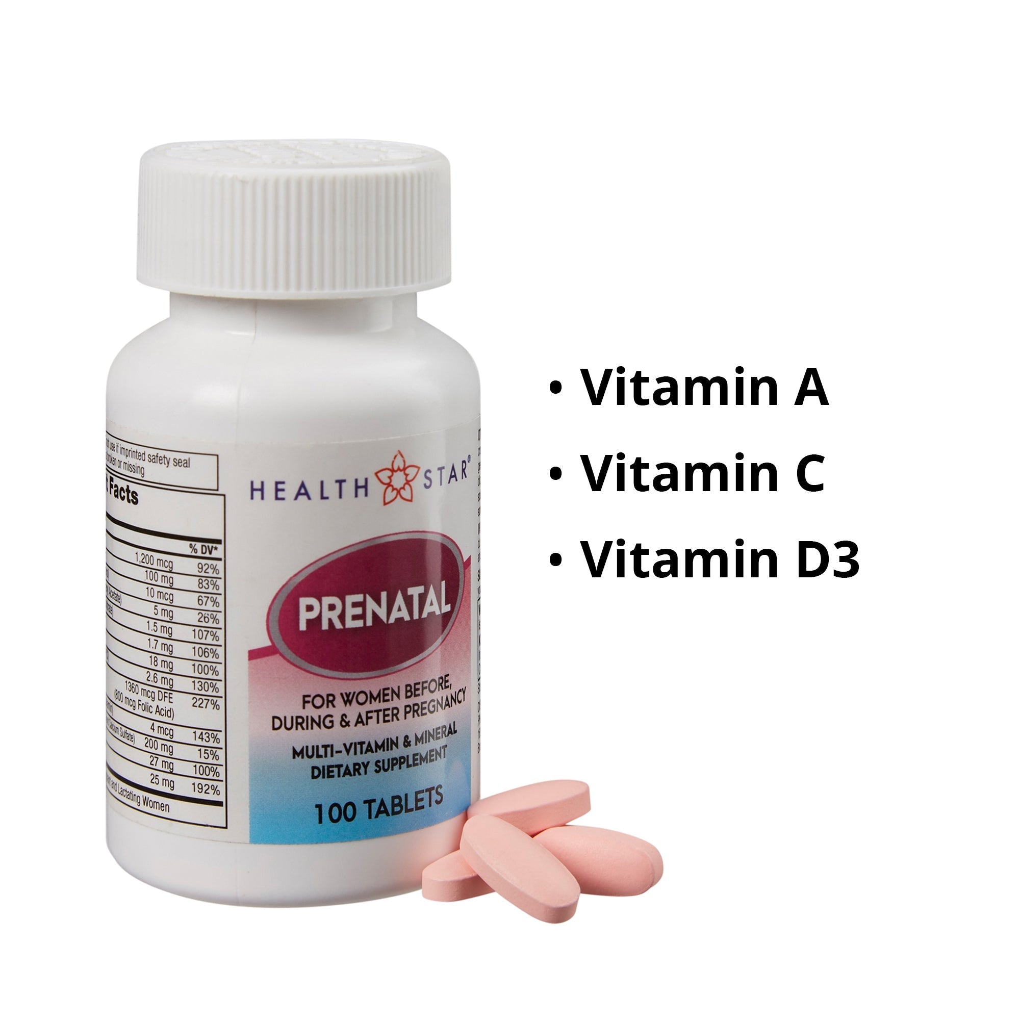 Prenatal Vitamin Supplement HealthStar Tablet 100 per Bottle, Packaging Type- Case