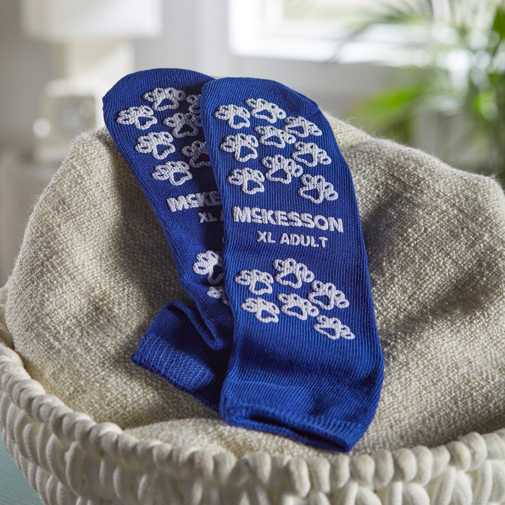 Slipper Socks McKesson Terries Unisex Adult X-Large Double Tread Single Patient Use Royal Blue, Packaging Type- Case