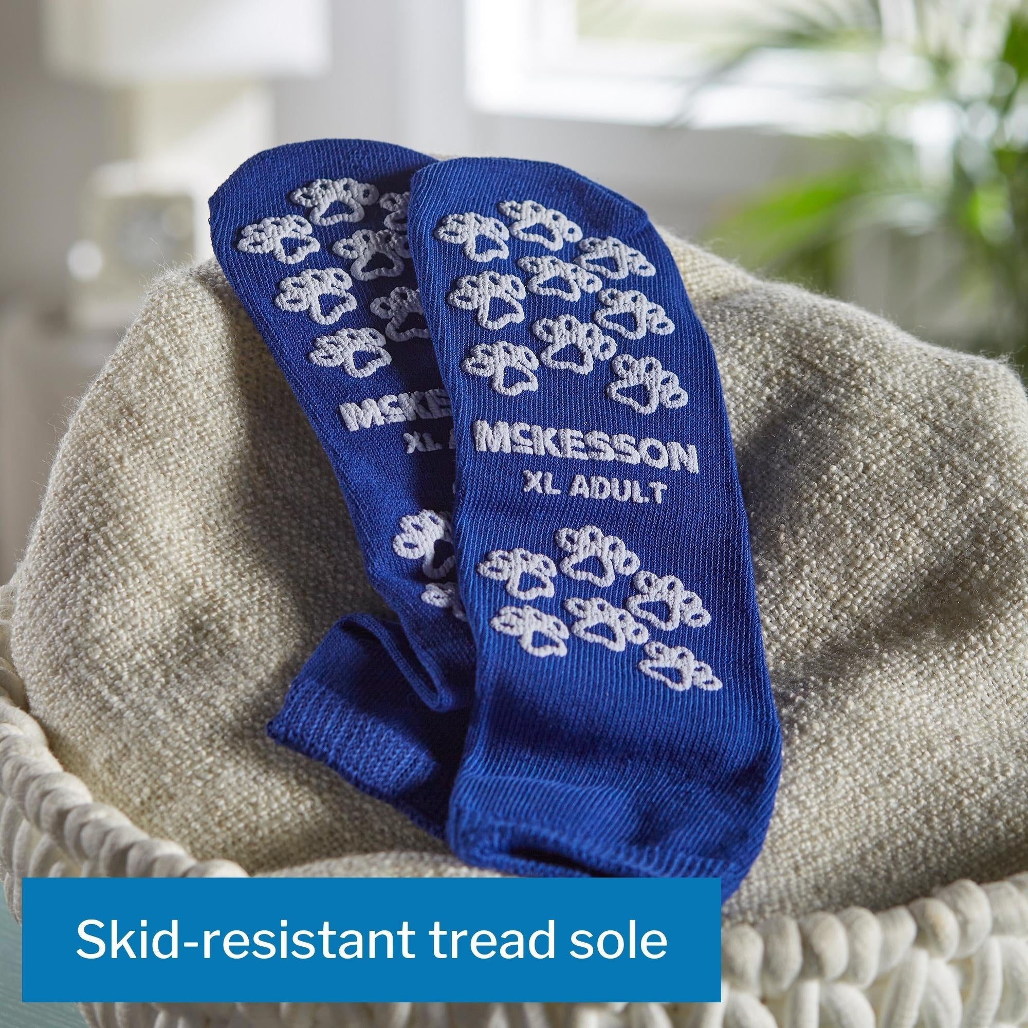 Slipper Socks McKesson Terries Unisex Adult X-Large Double Tread Single Patient Use Royal Blue, Packaging Type- Case