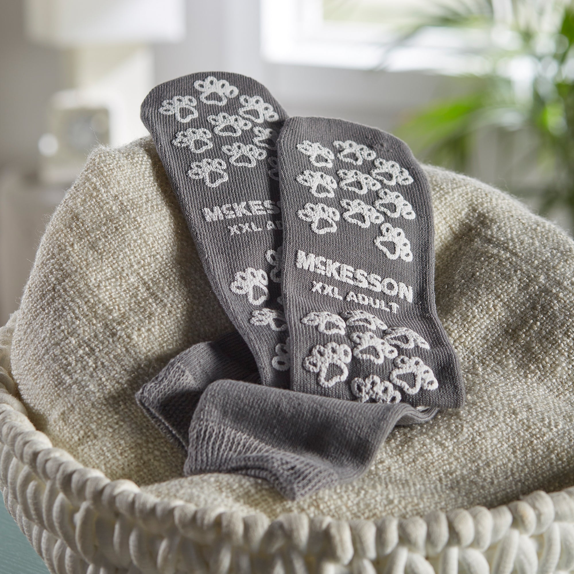 Slipper Socks McKesson Terries Unisex Adult 2X-Large Double Tread Single Patient Use Gray, Packaging Type- Case