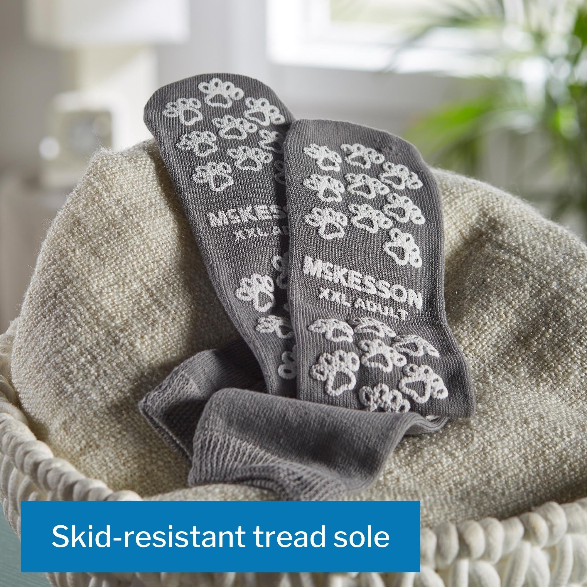 Slipper Socks McKesson Terries Unisex Adult 2X-Large Double Tread Single Patient Use Gray, Packaging Type- Case