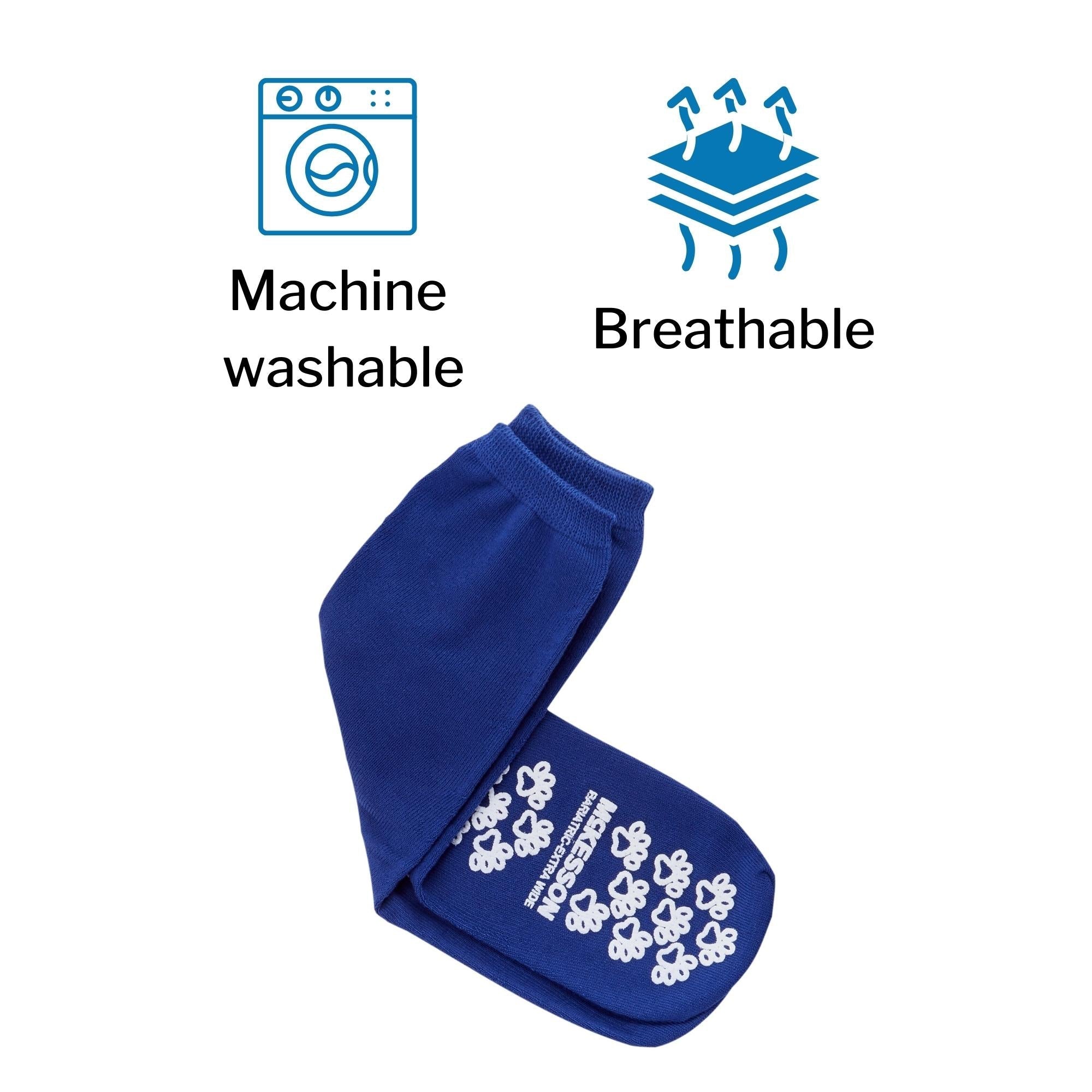 Slipper Socks McKesson Terries Unisex Adult Bariatric / X-Wide Double Tread Single Patient Use Royal Blue, Packaging Type- Case