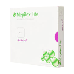 Thin Foam Dressing Mepilex Lite 4 X 4 Inch Without Border Film Backing Silicone Adhesive Square Sterile, Packaging Type- Box