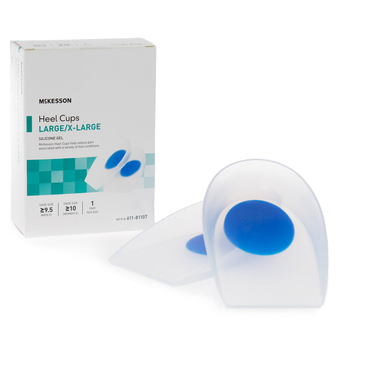 Heel Cup McKesson U-Shaped Silicone Gel Male Up to 9-1/2, Female Up to 10 Blue / Transparent, Packaging Type- Case Default Title