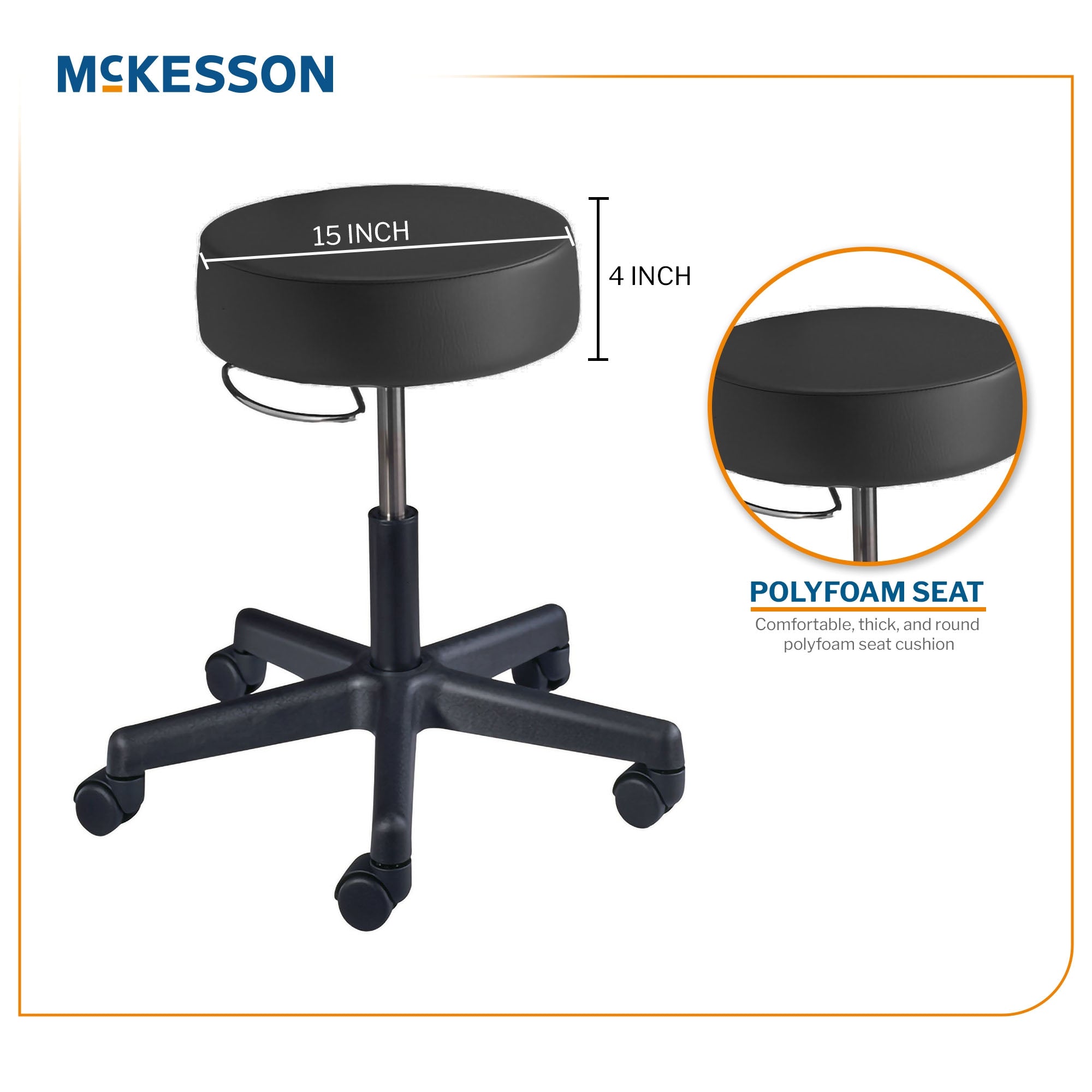 Exam Stool McKesson Backless Pneumatic Height Adjustment 5 Casters Black, Packaging Type- Each