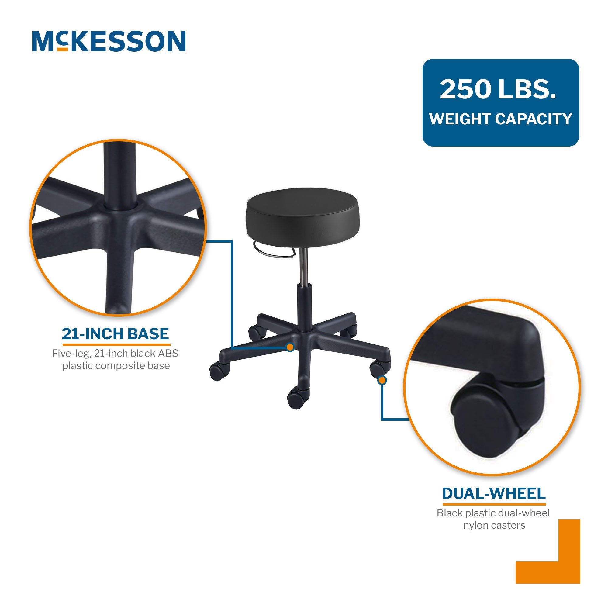 Exam Stool McKesson Backless Pneumatic Height Adjustment 5 Casters Black, Packaging Type- Each