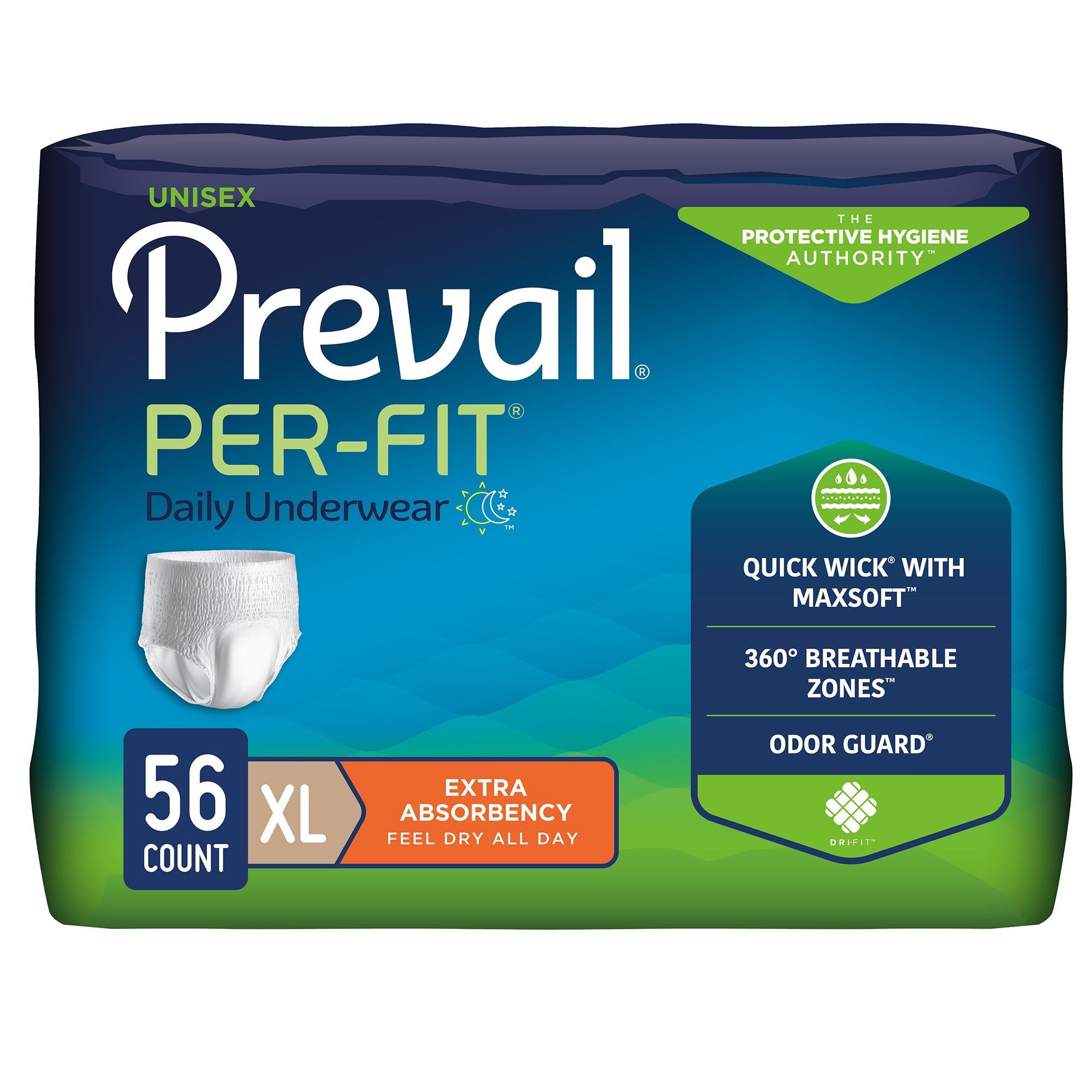 Unisex Adult Absorbent Underwear Prevail Per-Fit Extra Pull On with Tear Away Seams X-Large Disposable Heavy Absorbency, Packaging Type- Case