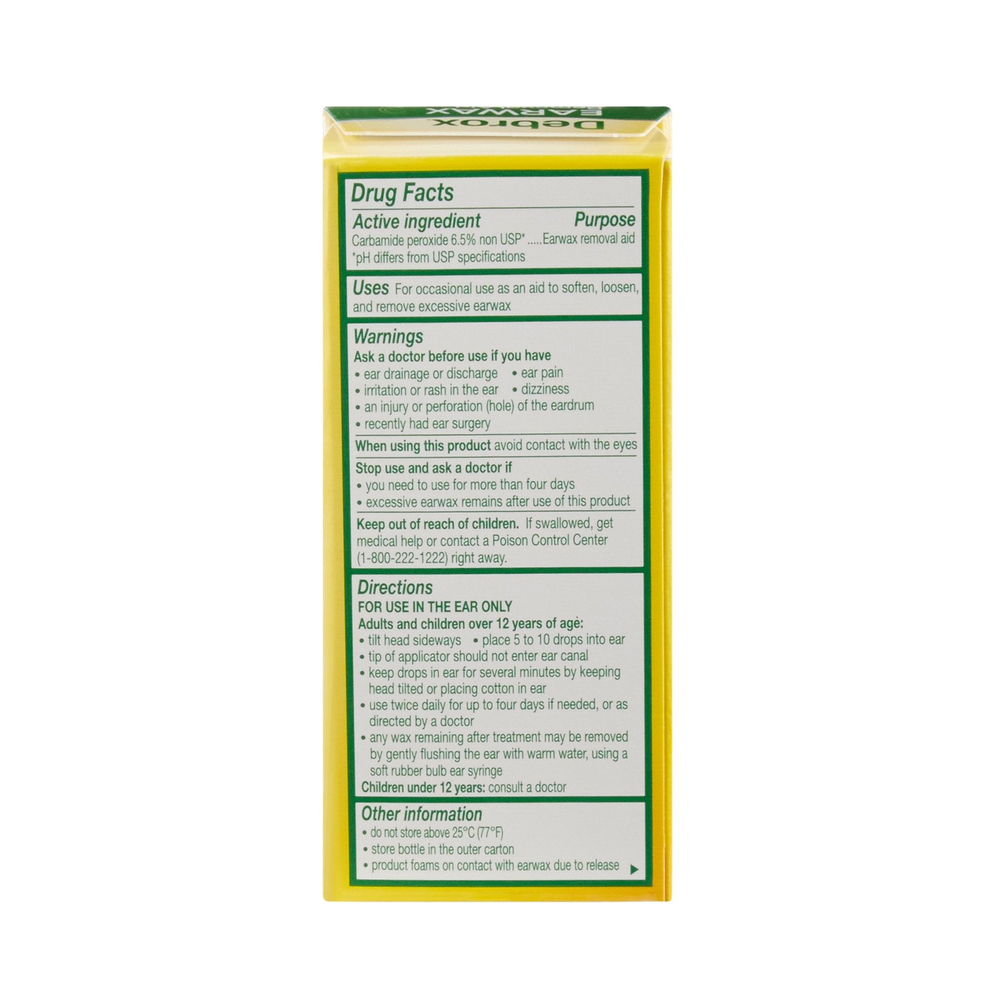 Ear Wax Remover Debrox 0.5 oz. Otic Drops 6.5% Strength Carbamide Peroxide,Packaging Type- Each
