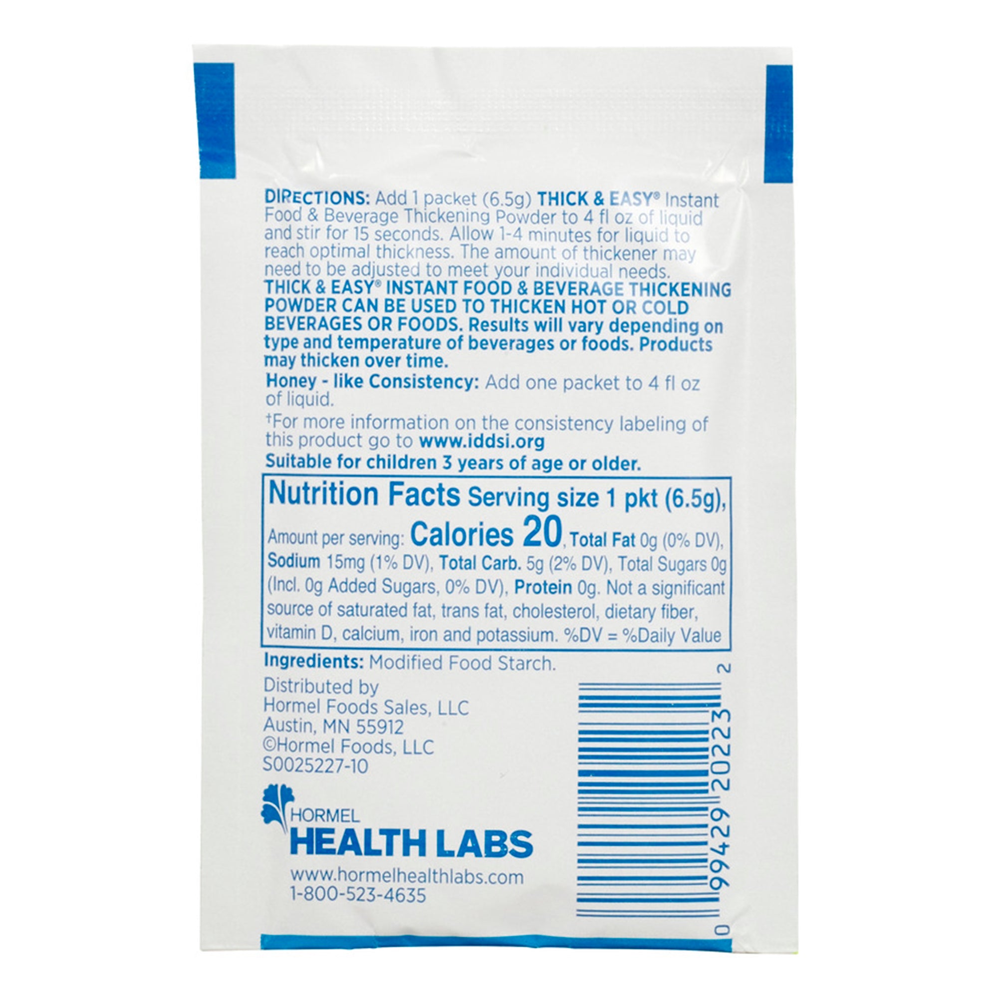 Food and Beverage Thickener Thick & Easy 6.5 Gram Individual Packet Unflavored Powder IDDSI Level 3 Moderately Thick/Liquidized,Packaging Type- Each