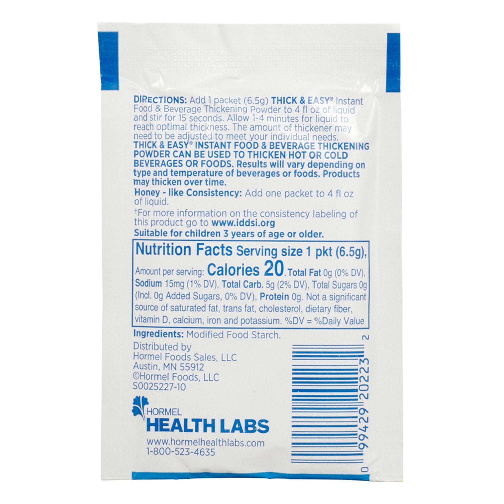 Food and Beverage Thickener Thick & Easy 6.5 Gram Individual Packet Unflavored Powder IDDSI Level 3 Moderately Thick/Liquidized, Packaging Type- Case