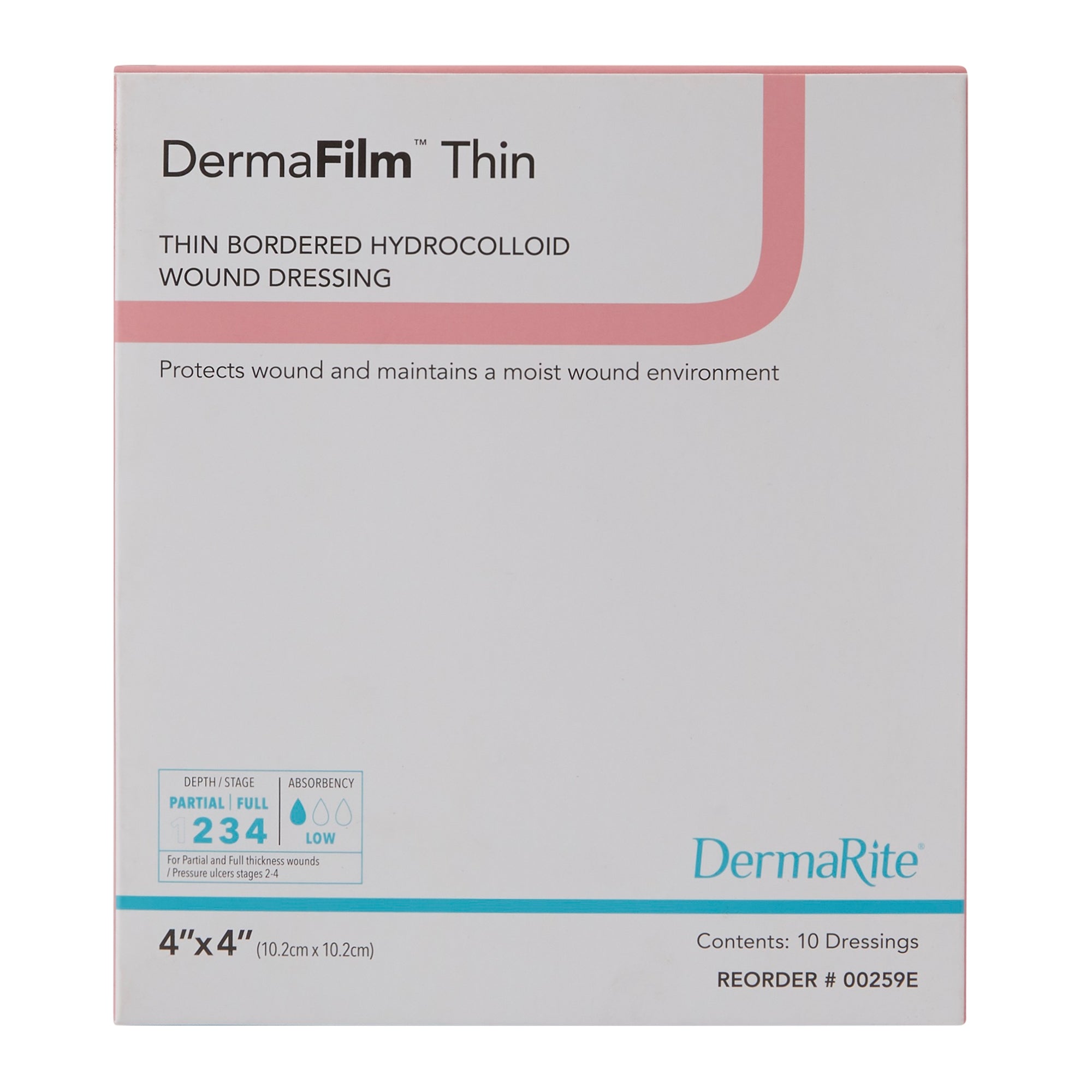 Thin Hydrocolloid Dressing DermaFilm Film Backing 4 X 4 Inch Square Hydrocolloid / Film (10/BX), Packaging Type- Box