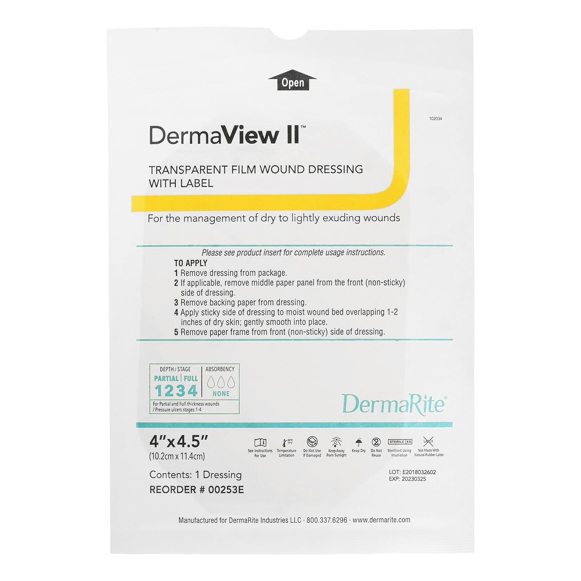 Transparent Film Dressing DermaView II 4 X 4-1/2 Inch Frame Style Delivery Rectangle Sterile,Packaging Type- Box
