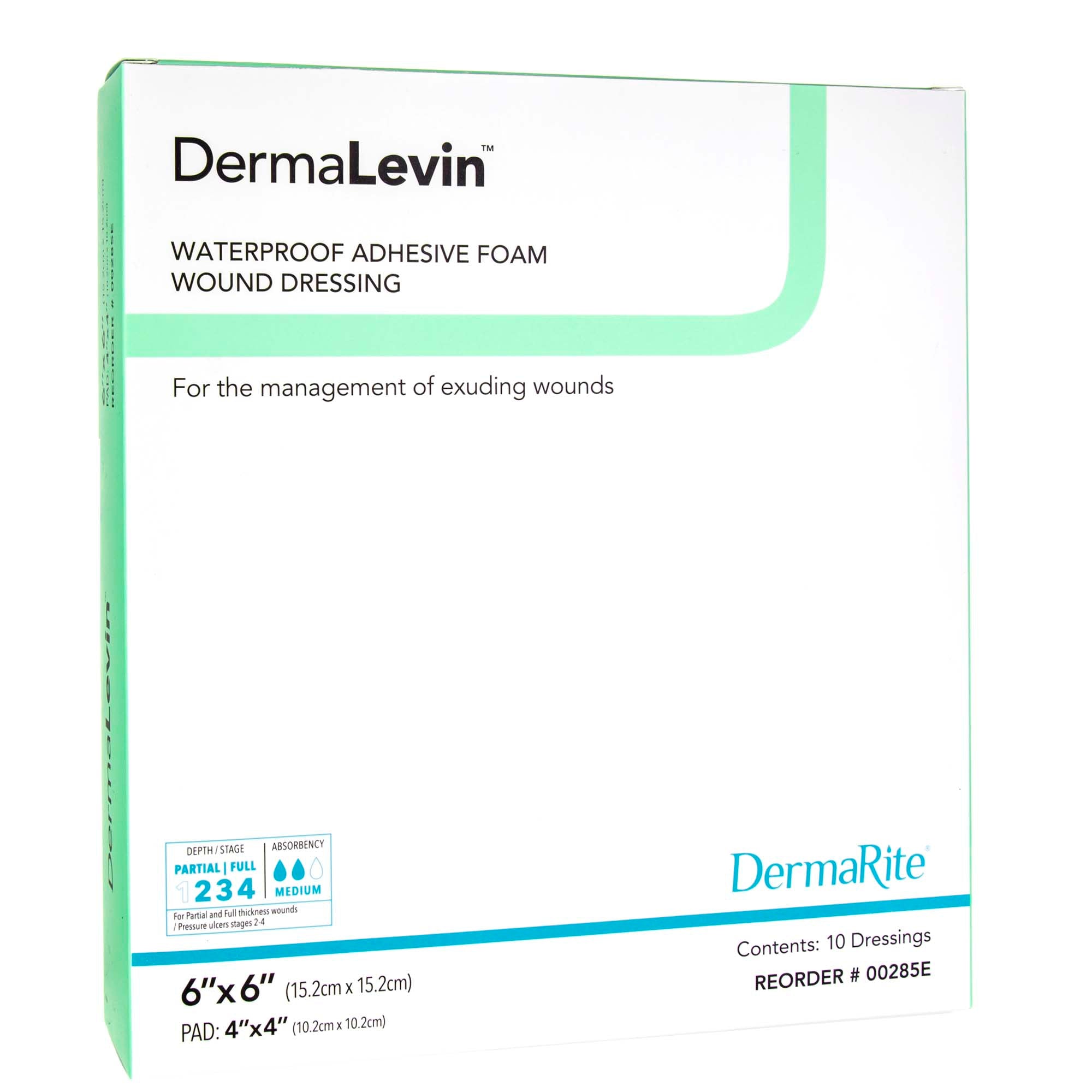 Foam Dressing DermaLevin 6 X 6 Inch With Border Waterproof Backing Hydrocolloid Adhesive Square Sterile, Packaging Type- Box