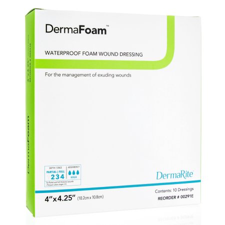 Foam Dressing DermaFoam 4 X 4-1/4 Inch Without Border Waterproof Backing Nonadhesive Rectangle Sterile,Packaging Type- Box