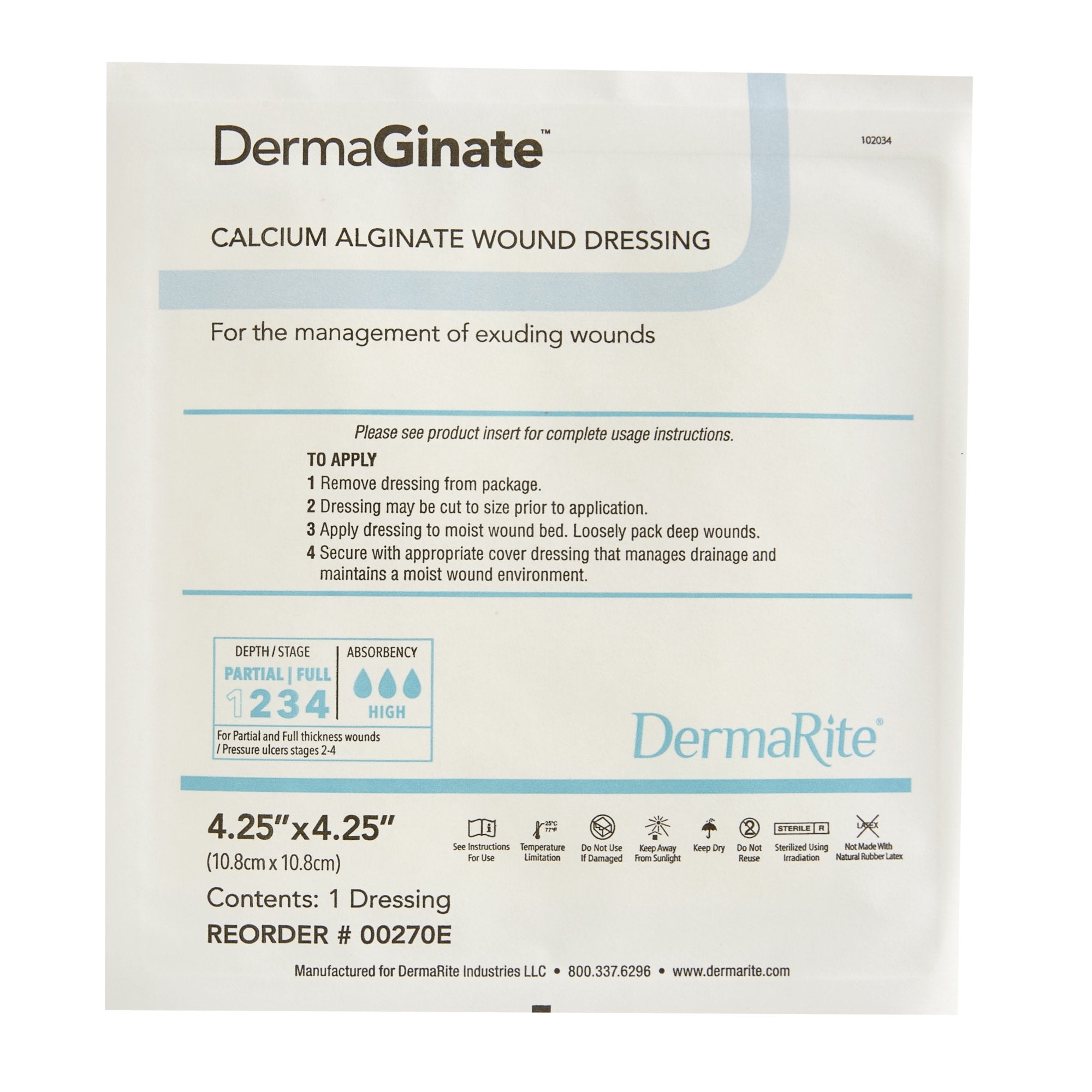 Alginate Dressing DermaGinate 4-1/4 X 4-1/4 Inch Square, Packaging Type- Box