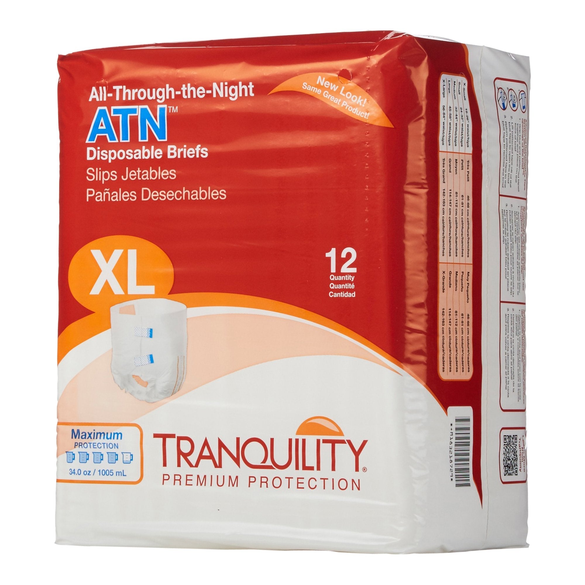 Unisex Adult Incontinence Brief Tranquility ATN X-Large Disposable Heavy Absorbency, Packaging Type- Case