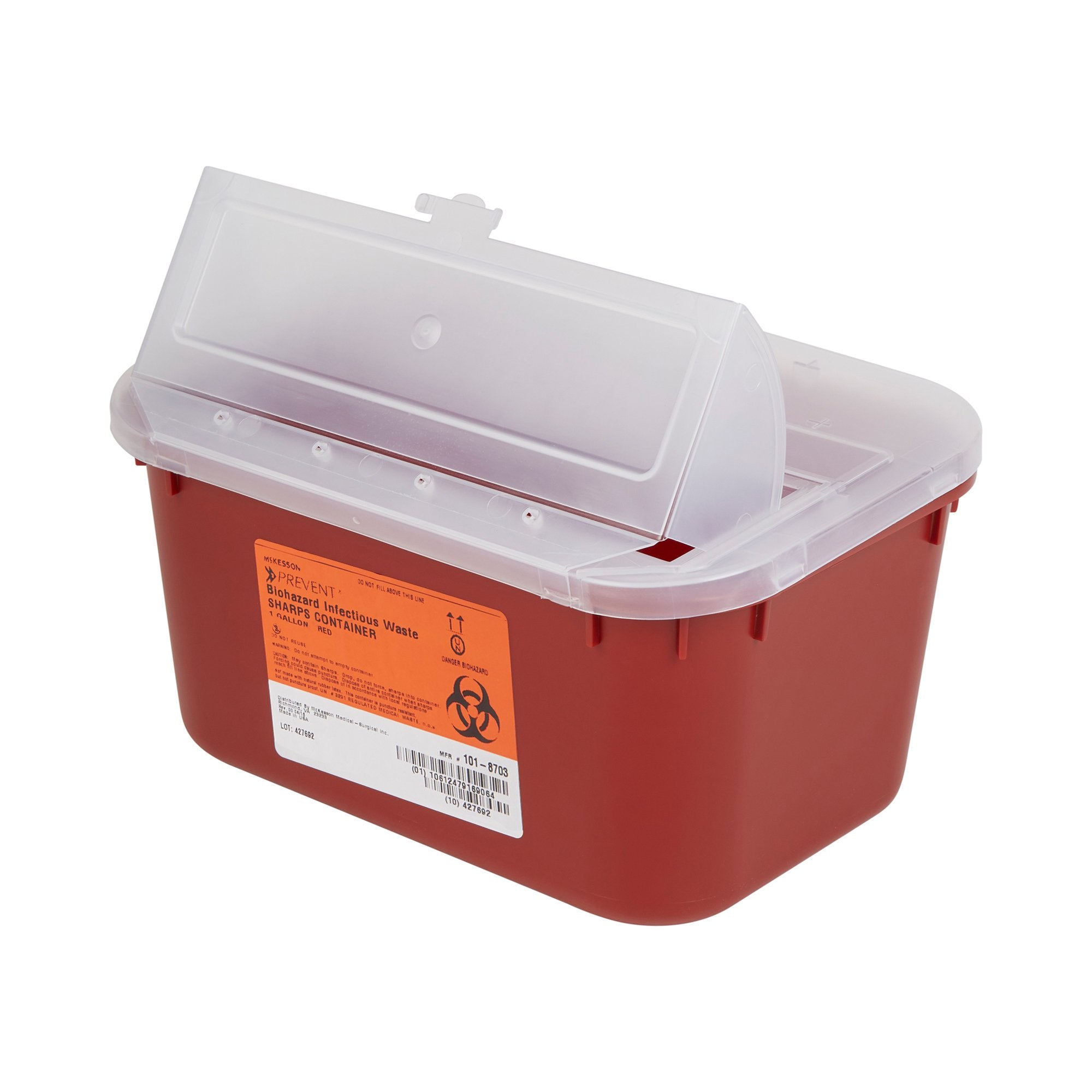 Sharps Container McKesson Red Base 5 H X 10 W X 7 D Inch Horizontal Entry 1 Gallon, Packaging Type- Case