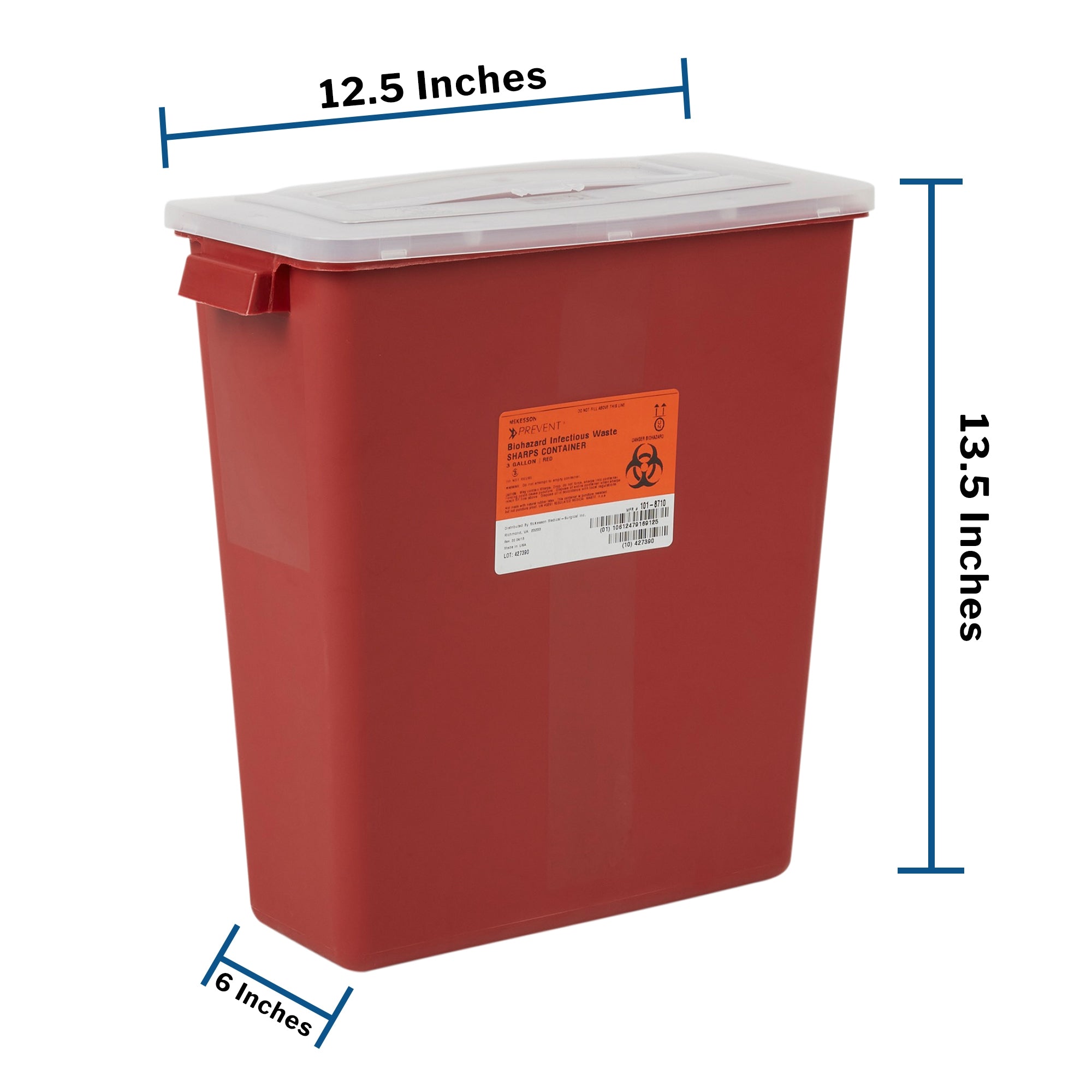 Sharps Container McKesson Red Base 13-1/2 H X 12-1/2 W X 6 D Inch Horizontal Entry 3 Gallon, Packaging Type- Case