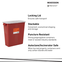 Sharps Container McKesson Red Base 13-1/2 H X 12-1/2 W X 6 D Inch Horizontal Entry 3 Gallon, Packaging Type- Case