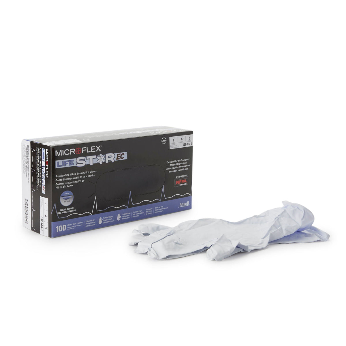 Exam Glove LifeStar EC Large NonSterile Nitrile Extended Cuff Length Textured Fingertips White / Blue Fentanyl Tested Box