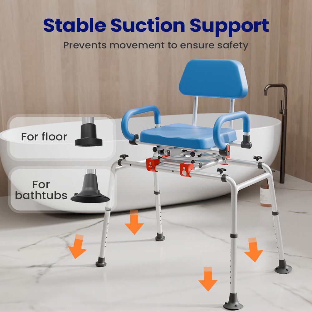 AX19 Swivel Tub Transfer Bench - Rotating Seat Bath Chair, Tool-Free Assembly, Height Adjustable for Safety & Comfort in the Shower or Bath