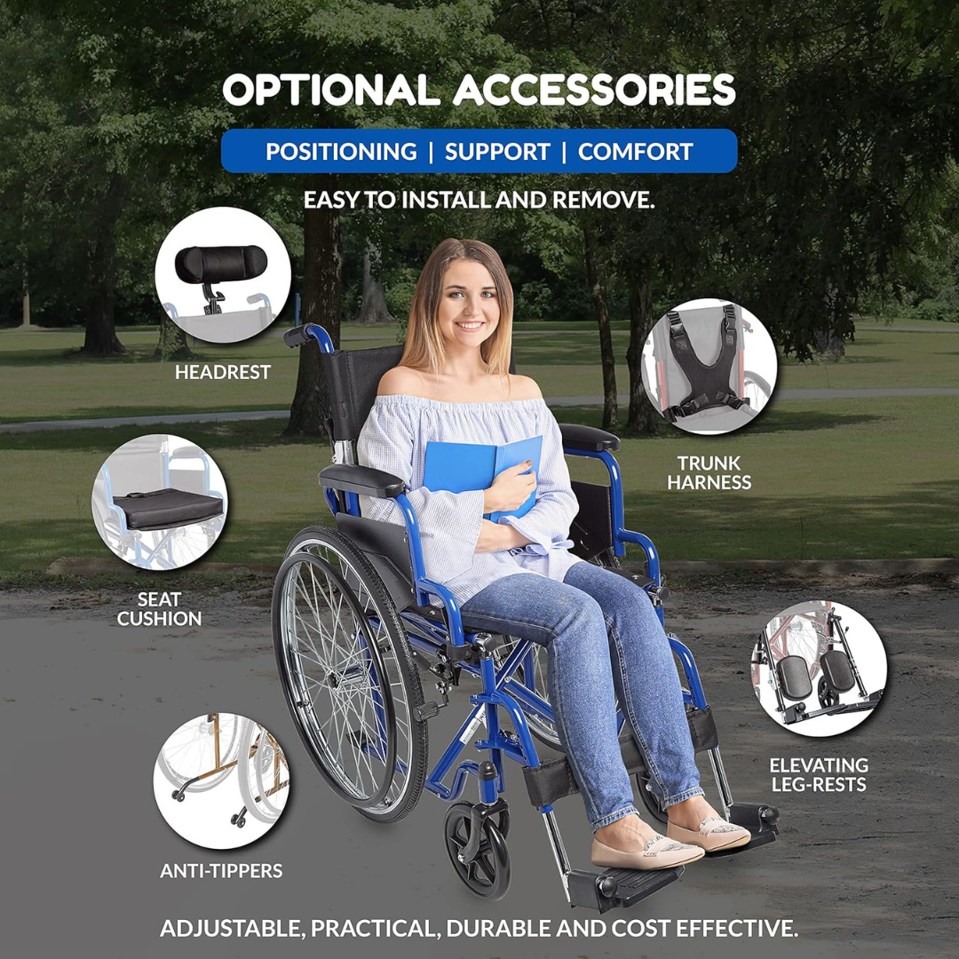 Ziggo Lightweight Wheelchair with flip-back, padded desk-length armrests, 250 lbs Weight Capacity ,ZG1600