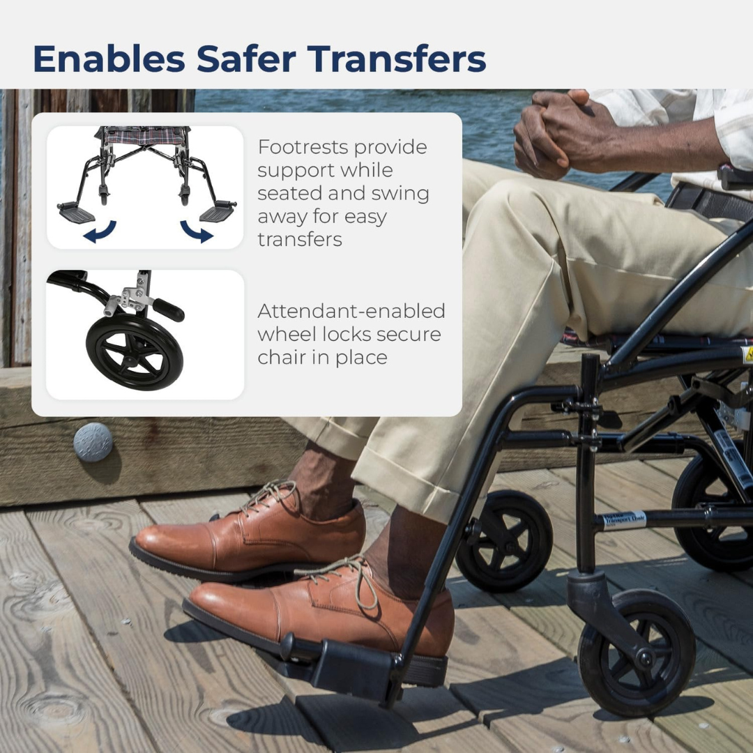 Drive Medical DFL19BLK Fly-lite Transport Chair Black  19