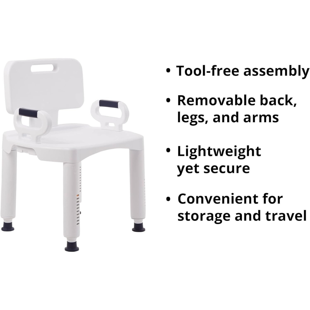 Bath Bench McKesson Removable Arms Plastic Frame Removable Backrest 21-1/4 Inch Seat Width 350 lbs. Weight Capacity, Packaging Type- Case