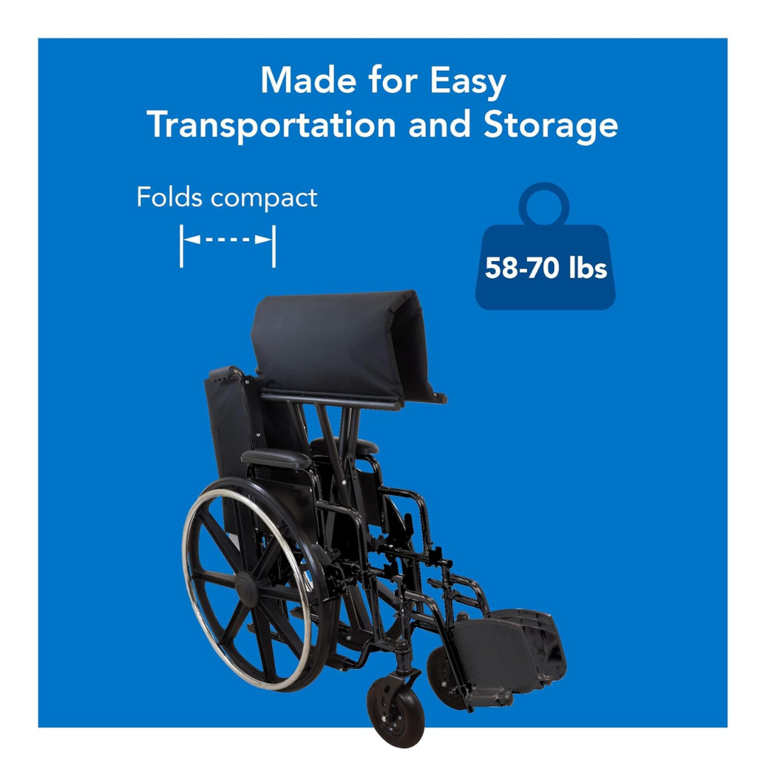Probasics Heavy Duty K0007 Wheelchair with Detachable desk-length and Seat with Footrests ,8" Front 24" Back Wheels ,450-600 lbs Weight Capacity ,22" x 18" ,WC72218DS