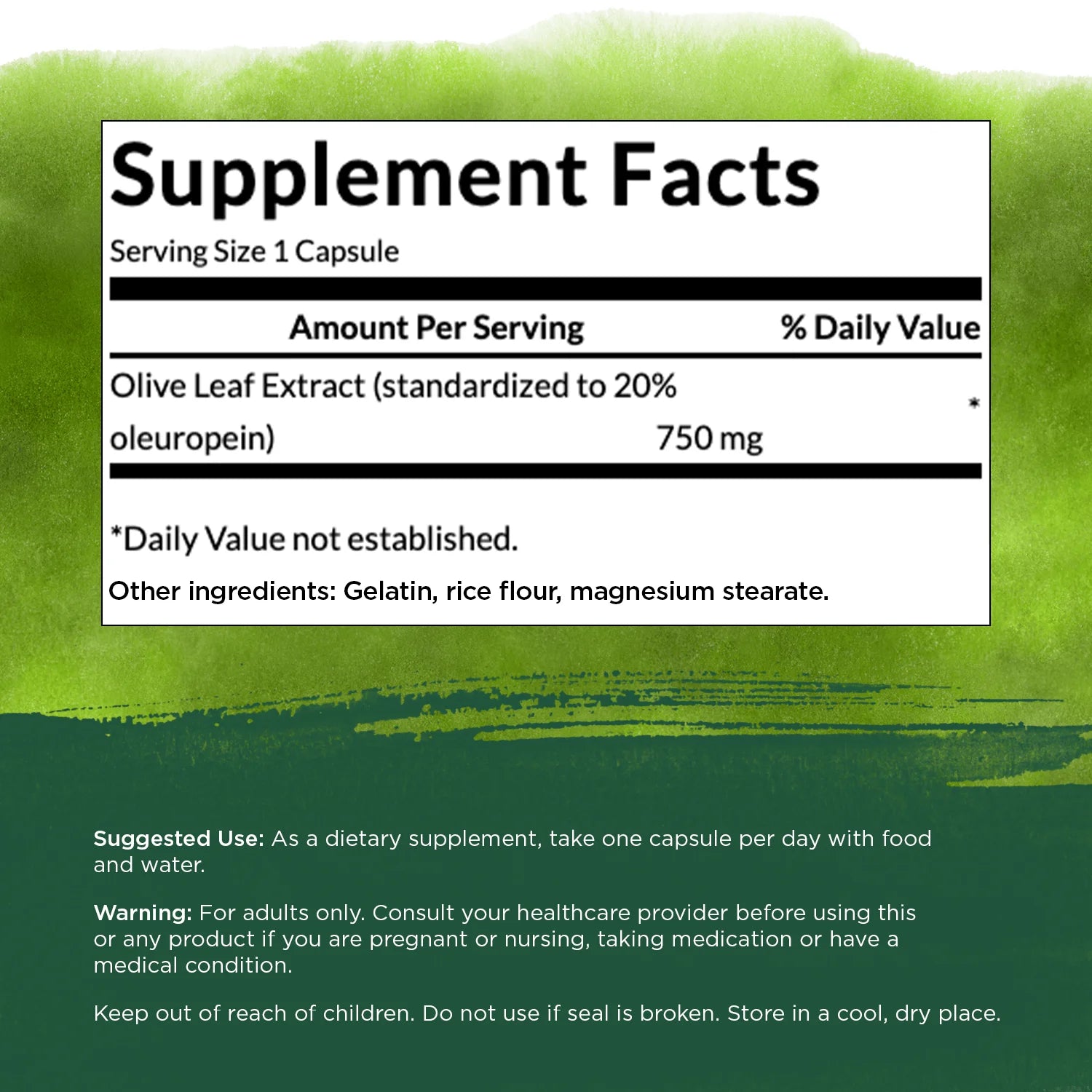 Herbal Supplements Extra Strength Olive Leaf Extract 750 Mg Capsule 60Ct