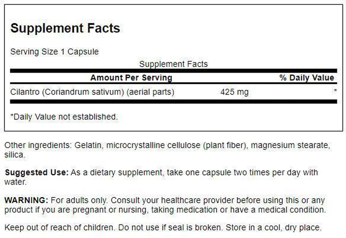 Cilantro (Coriander) 425 MG 60 Caps by Swanson Premium