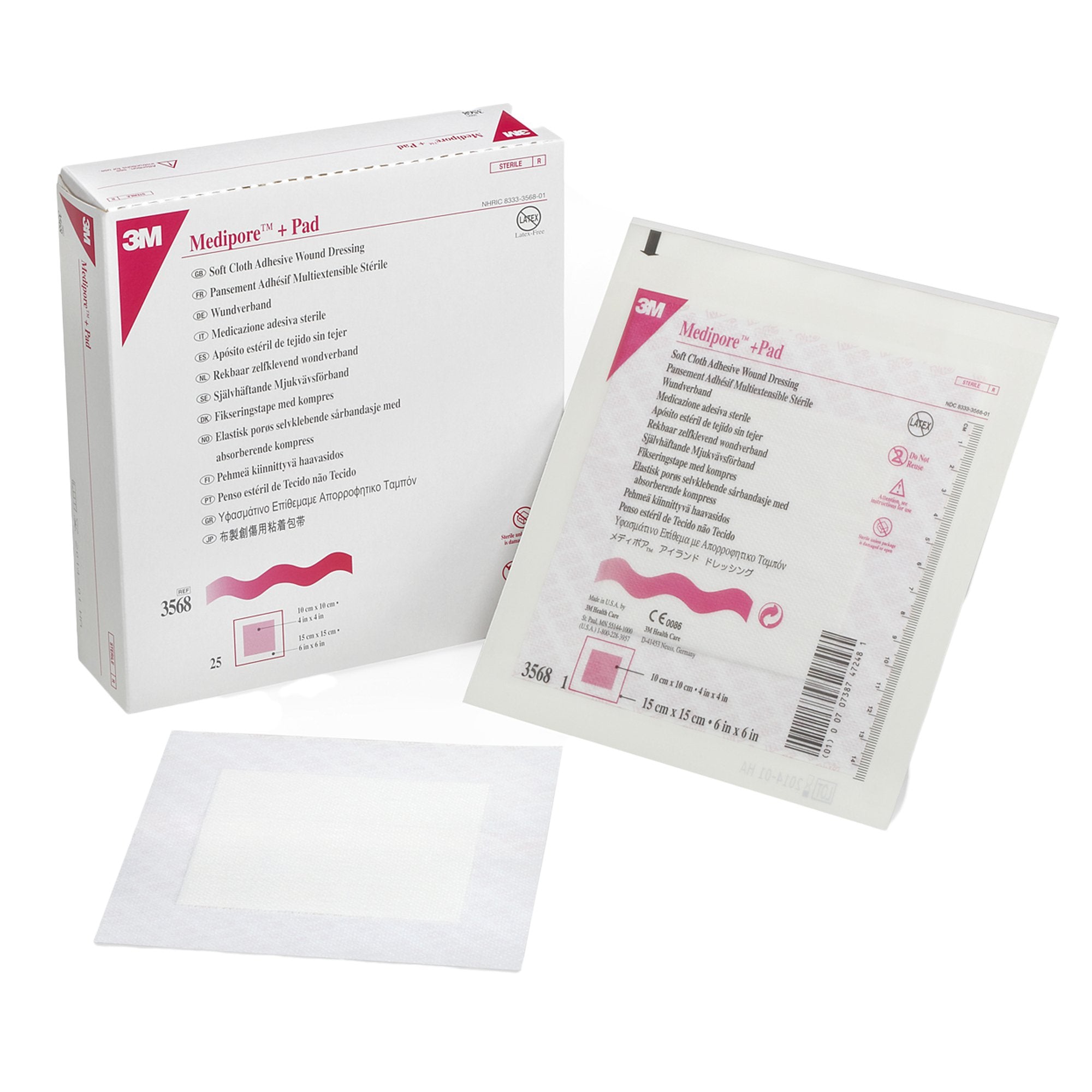 Composite Dressing 3M Medipore 6 X 6 Inch Square Sterile Nonwoven Backing