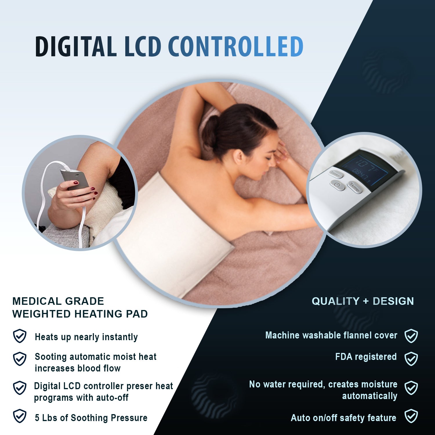 Thermorelief King Lcd Weighted Digital Heating Pad 26 X14