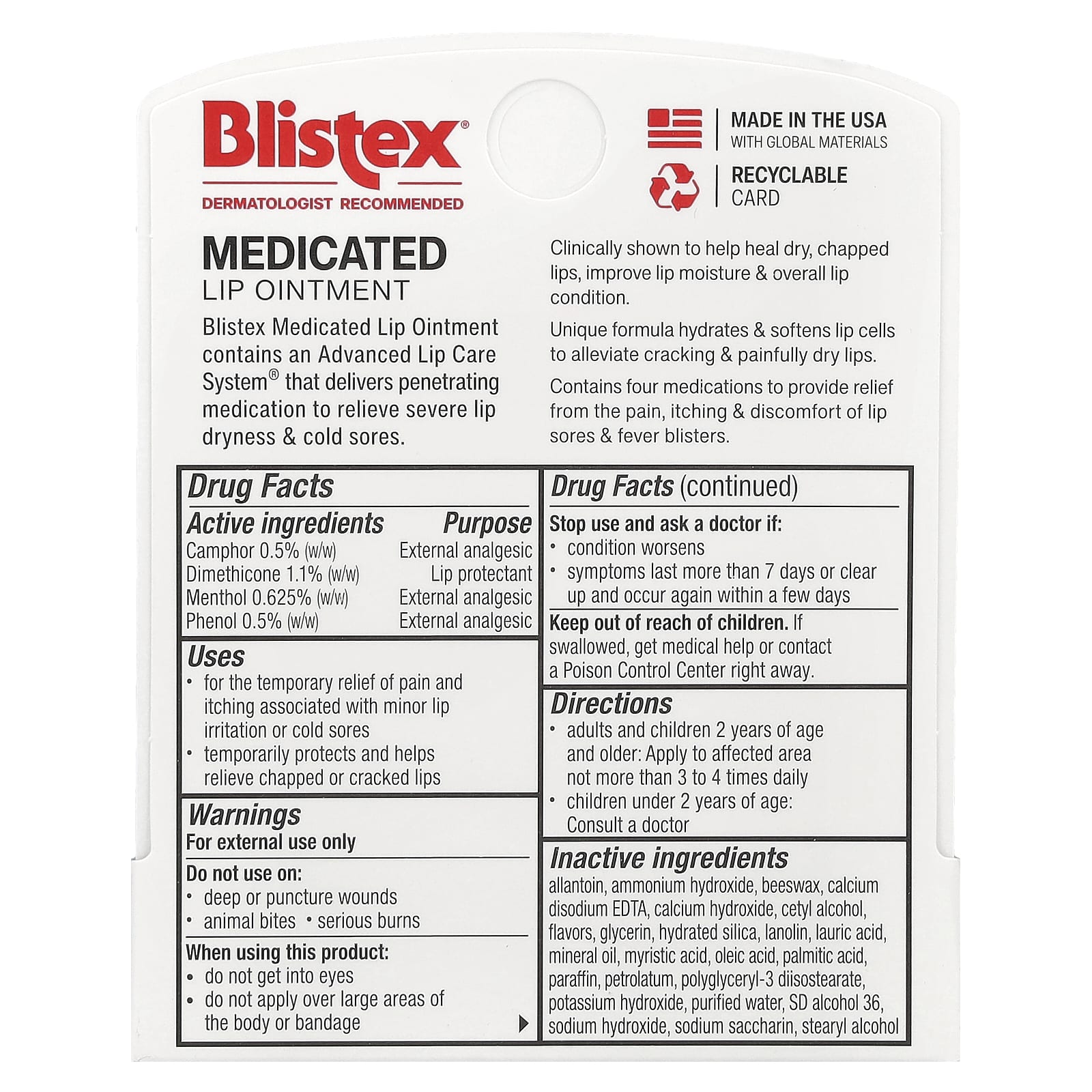 Lip Balm Blistex Medicated 0.21 oz. Tube,Packaging Type- Each