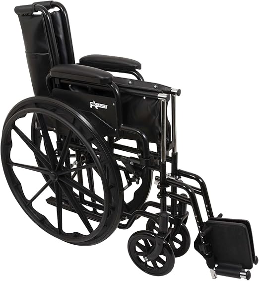 Probasics K2 Wheelchair with flip back removable padded armrests and Elevating Leg rest ,8" x 1" Front 24" Back Wheels ,300 lbs Weight Capacity ,16" x 16" ,WC21616DE