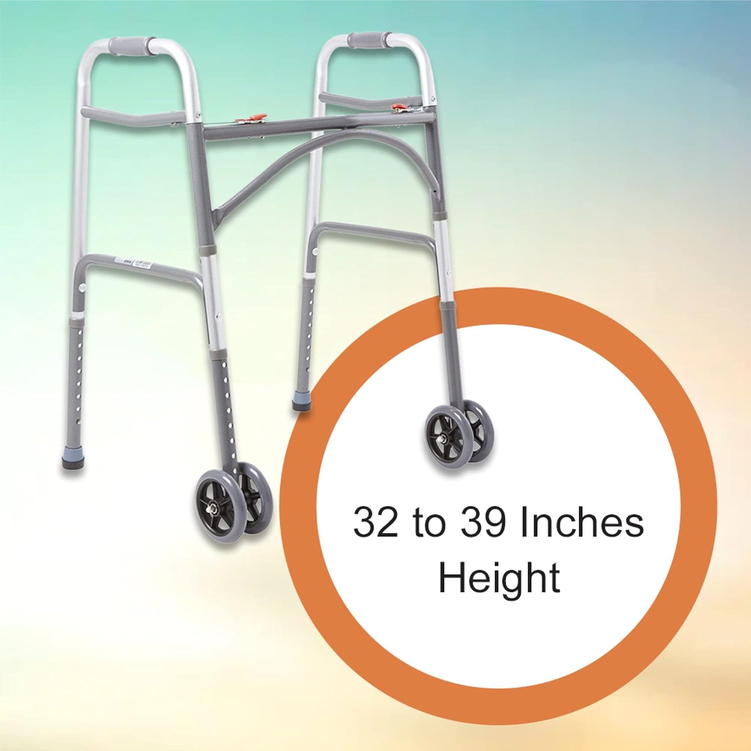 Bariatric Dual Release Folding Walker with Wheels Adjustable Height McKesson Steel Frame 500 lbs. Weight Capacity 32 to 39 Inch Height